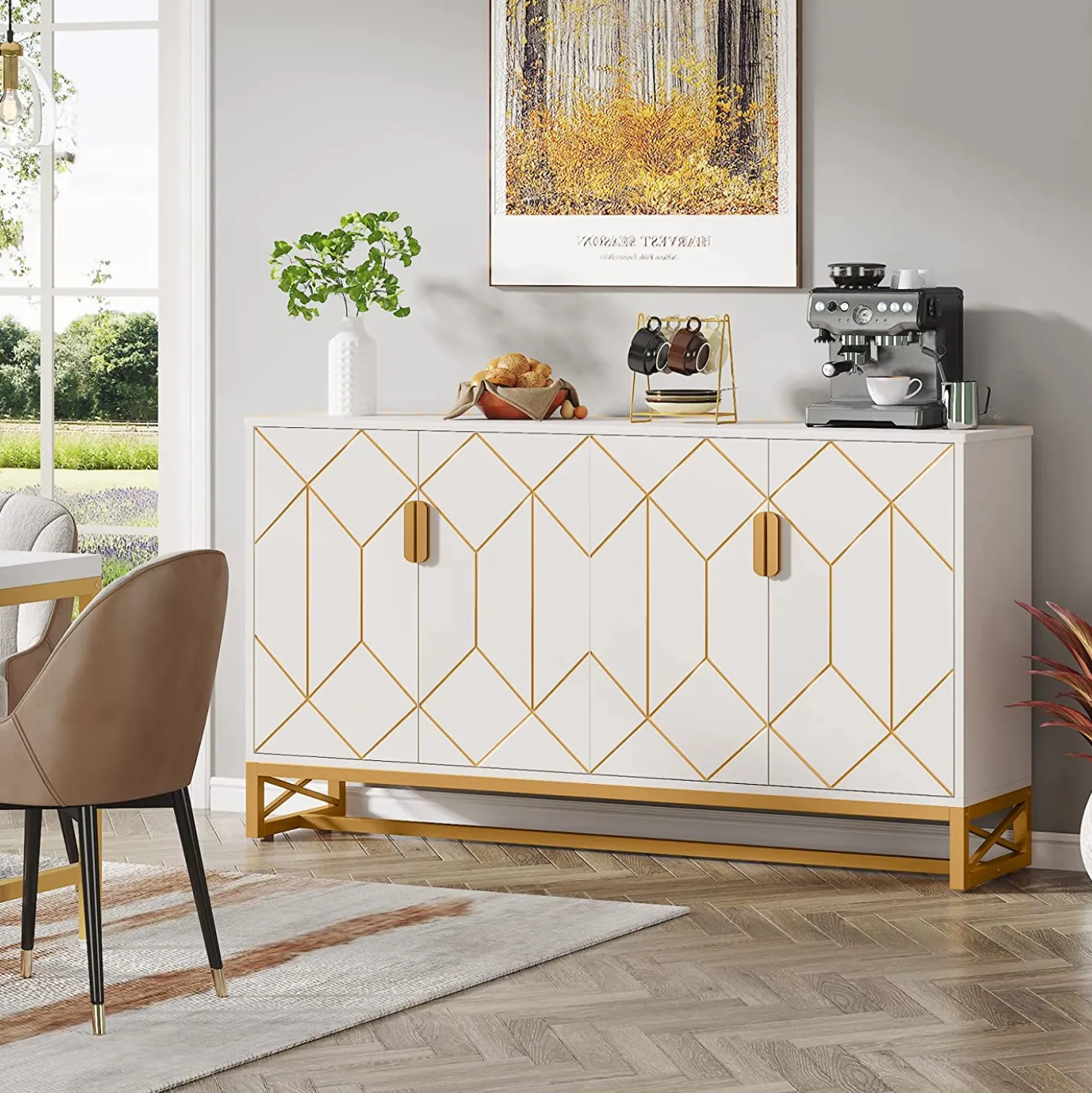 59" Modern Sideboard Buffet Kitchen Storage Cabinet with Doors