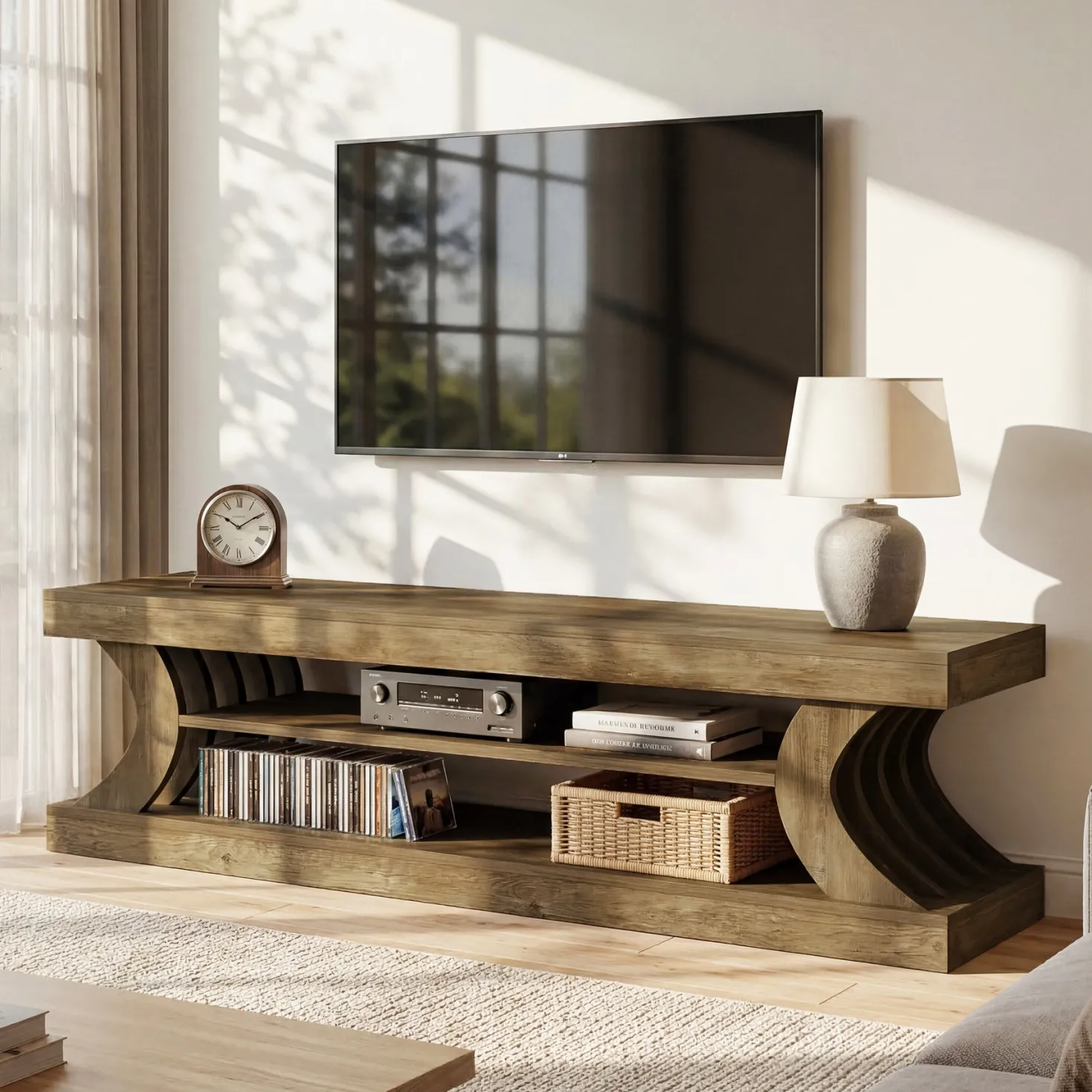 63" Modern TV Stand, C-Shaped 3-Tier Entertainment Center for 55/65/70 Inch TVs