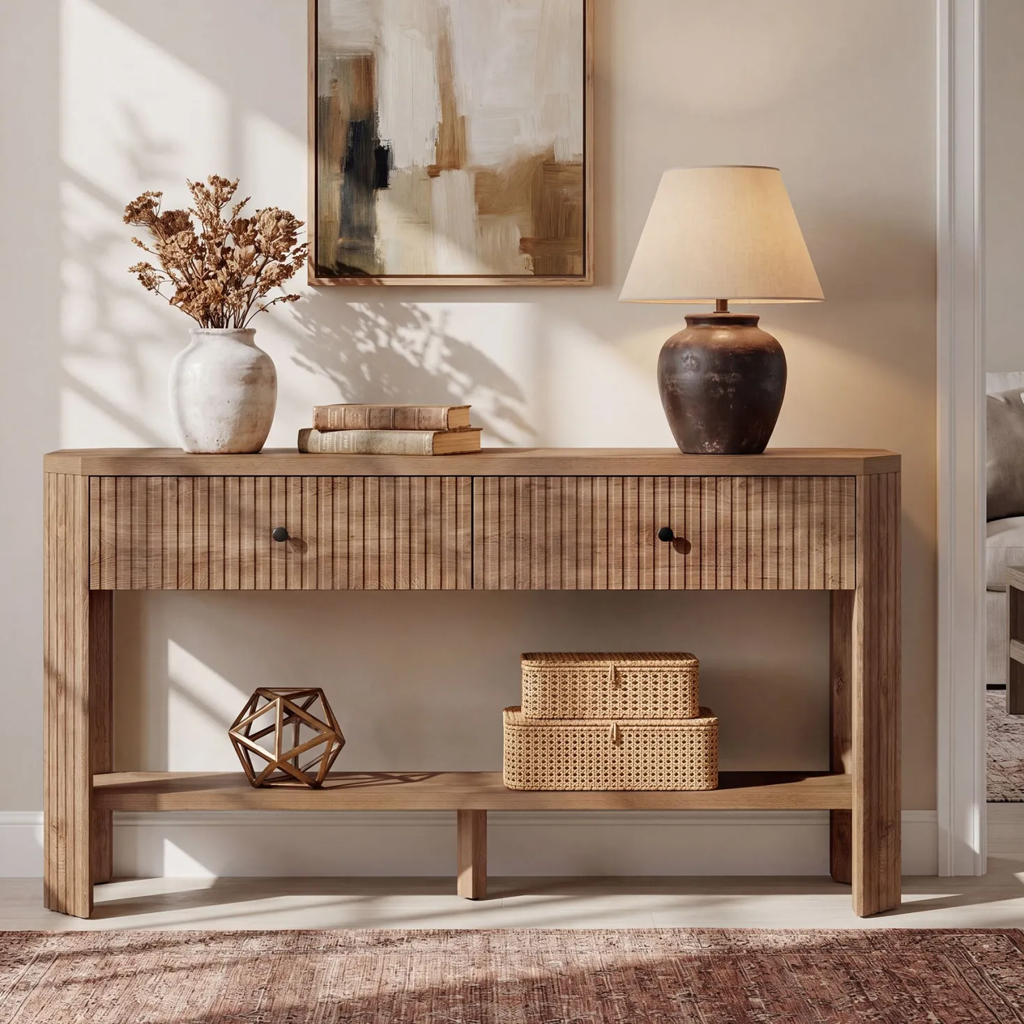 59" Narrow Console Table with 2 Drawers, Entryway Sofa Table with Storage Shelf for Hallway & Living Room