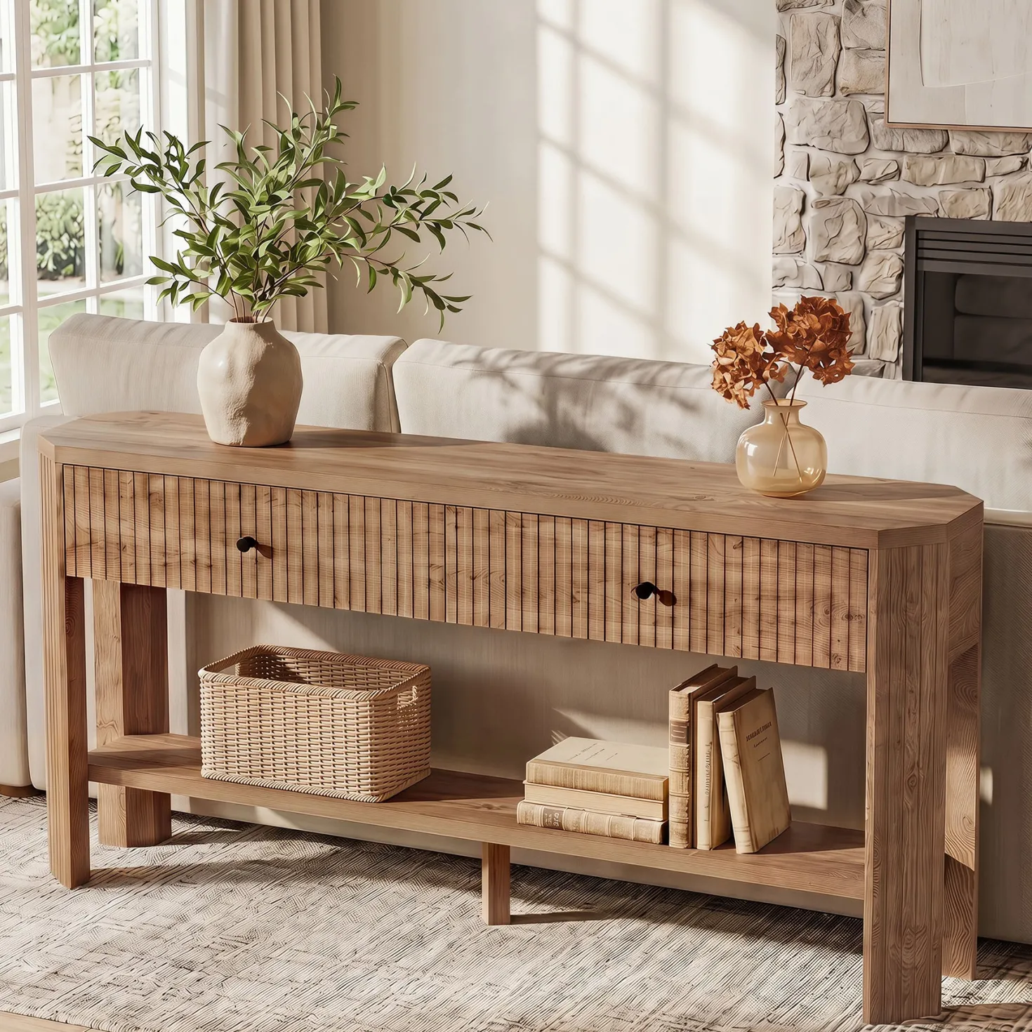 59" Narrow Console Table with 2 Drawers, Entryway Sofa Table with Storage Shelf for Hallway & Living Room