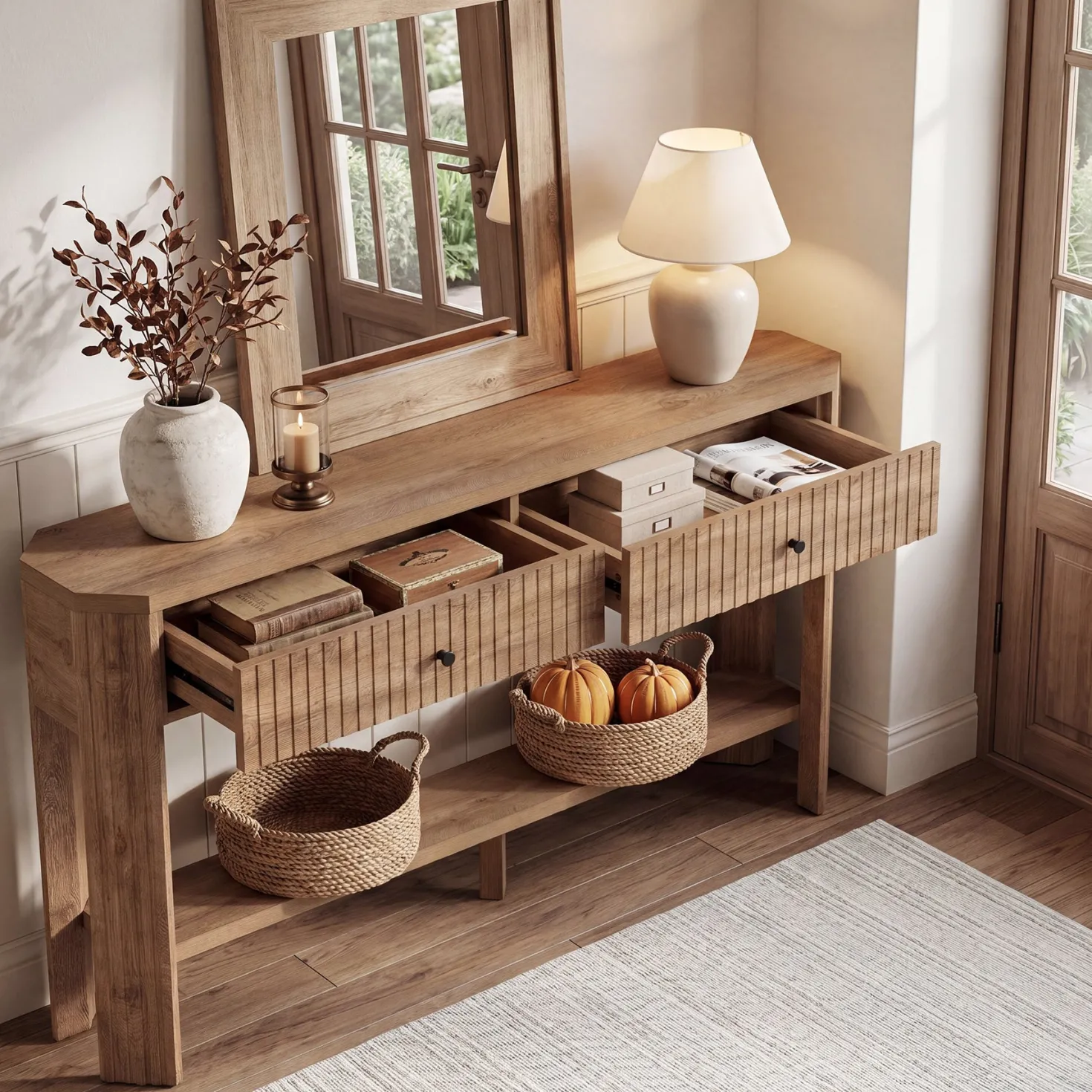 59" Narrow Console Table with 2 Drawers, Entryway Sofa Table with Storage Shelf for Hallway & Living Room