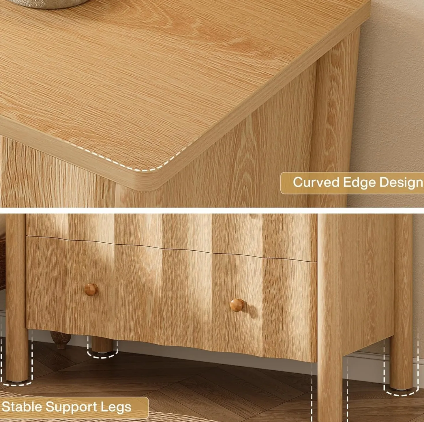 31.5" Nightstand, Modern Oversized Bedside Table with 3 Drawers
