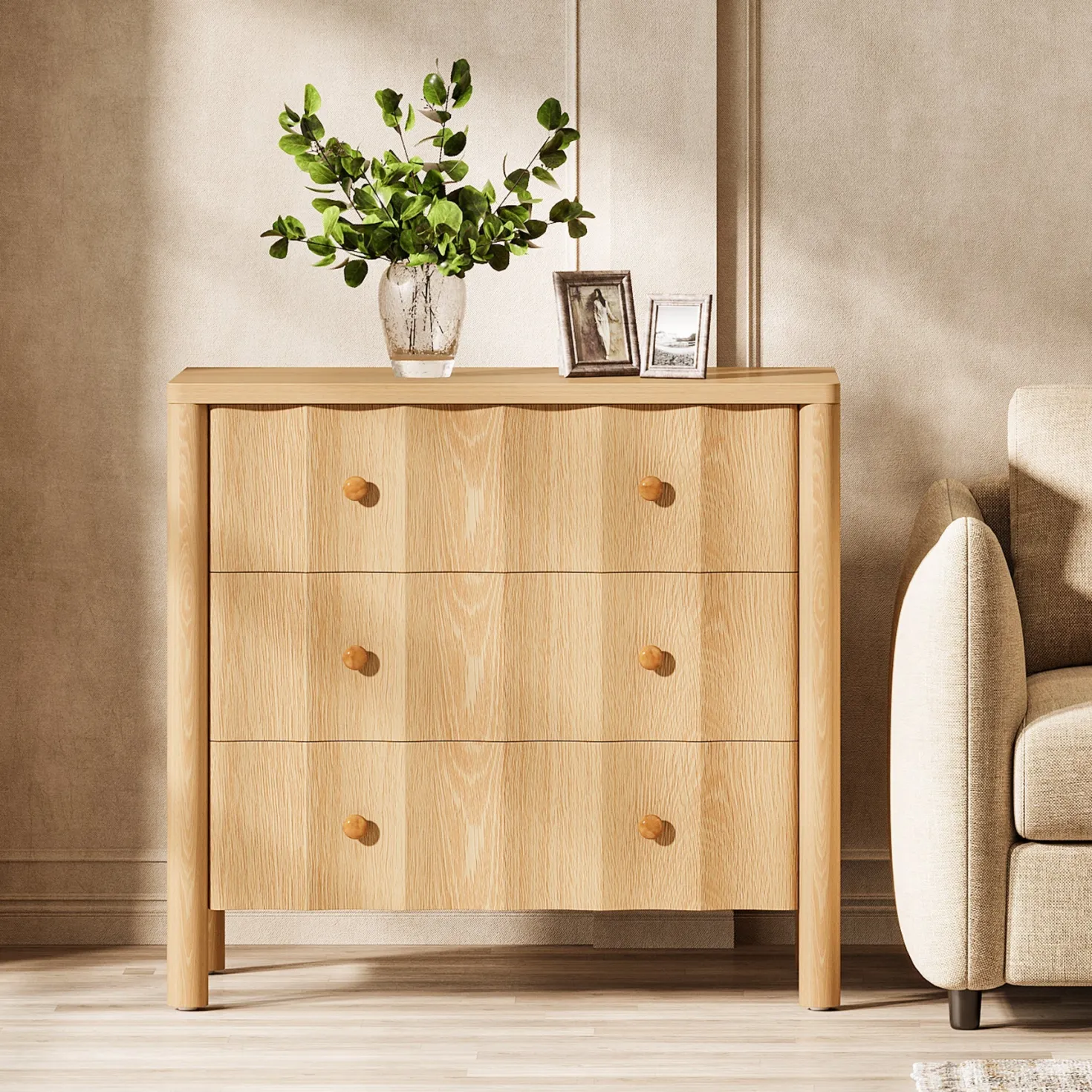 31.5" Nightstand, Modern Oversized Bedside Table with 3 Drawers