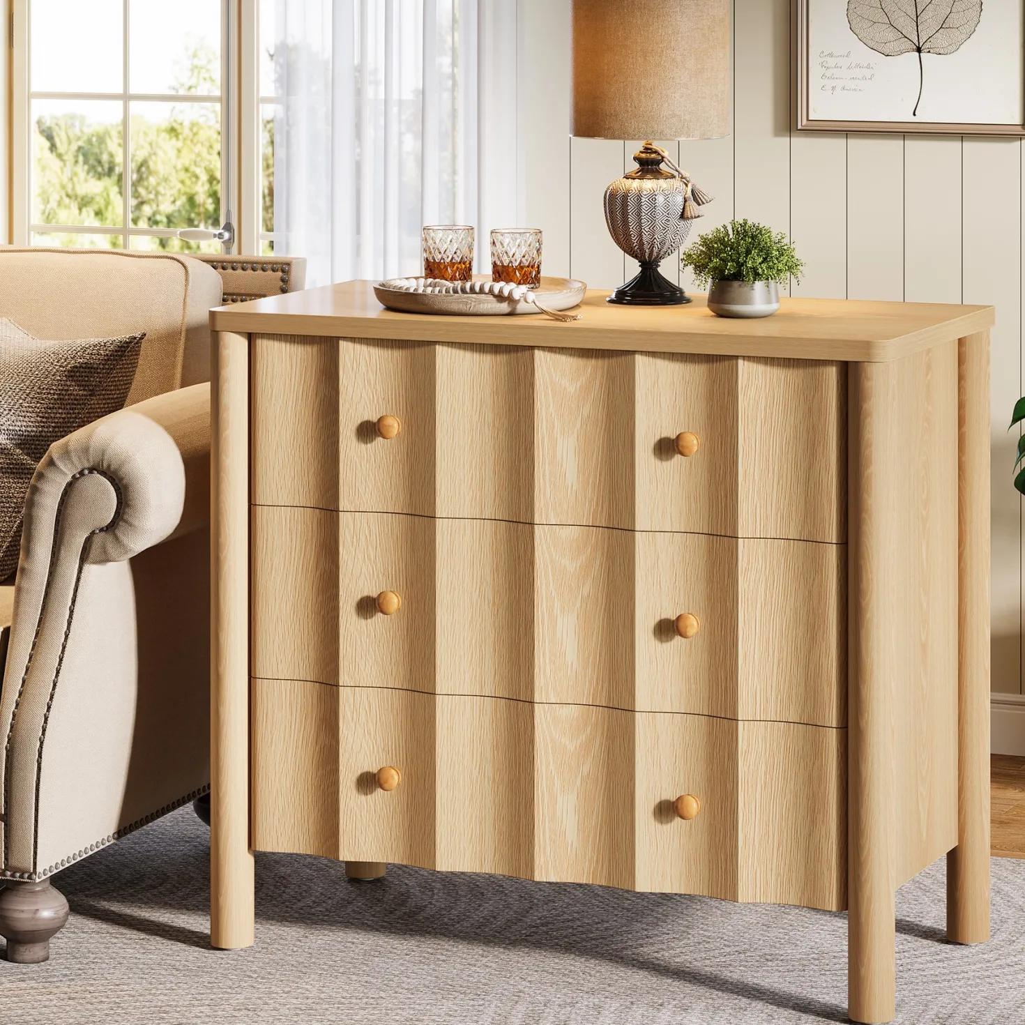 31.5" Nightstand, Modern Oversized Bedside Table with 3 Drawers