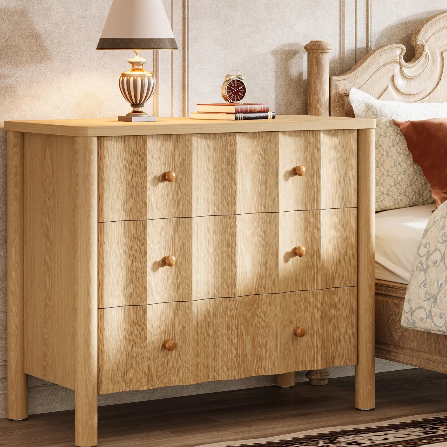 31.5" Nightstand, Modern Oversized Bedside Table with 3 Drawers