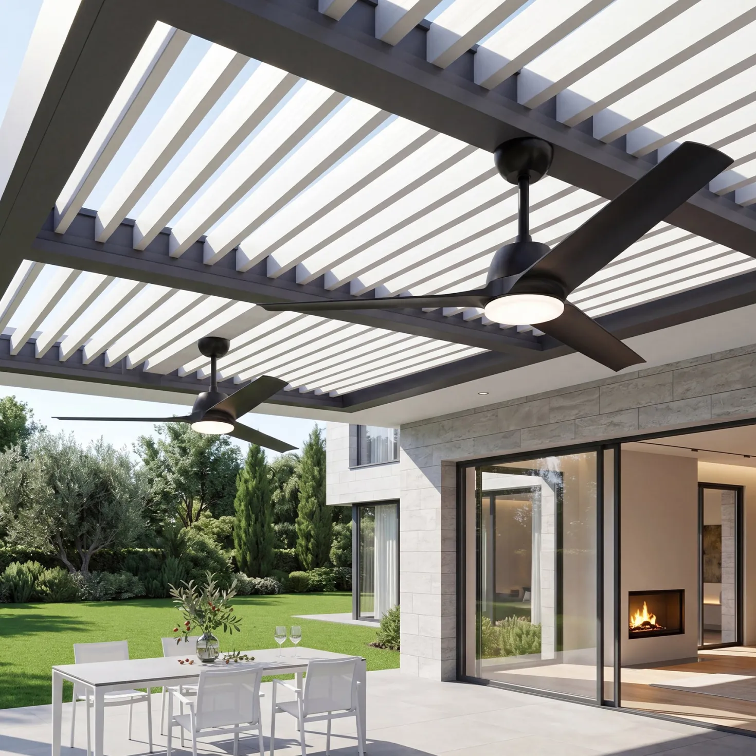 52" Outdoor Ceiling Fans with Lights and Remote, IP66 Waterproof Ceiling Fan With 2 Downrods
