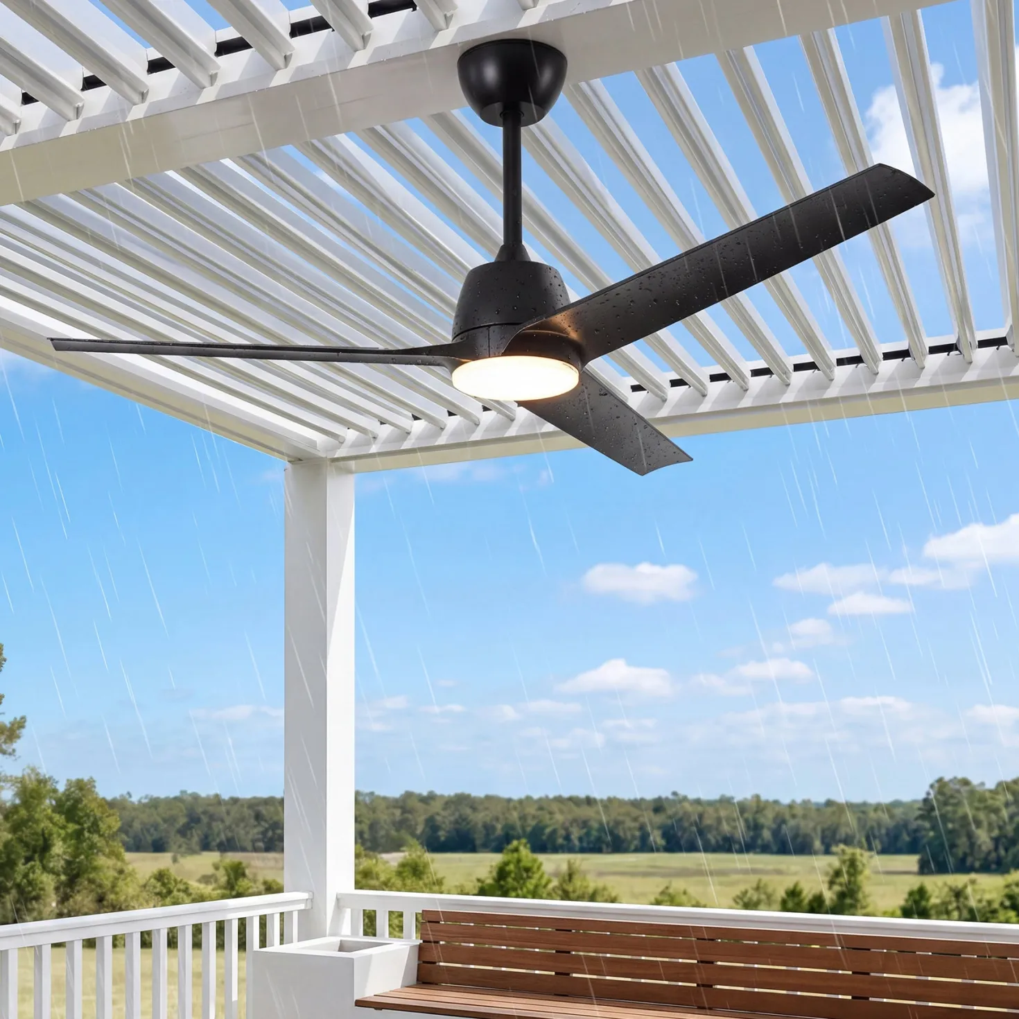 52" Outdoor Ceiling Fans with Lights and Remote, IP66 Waterproof Ceiling Fan With 2 Downrods