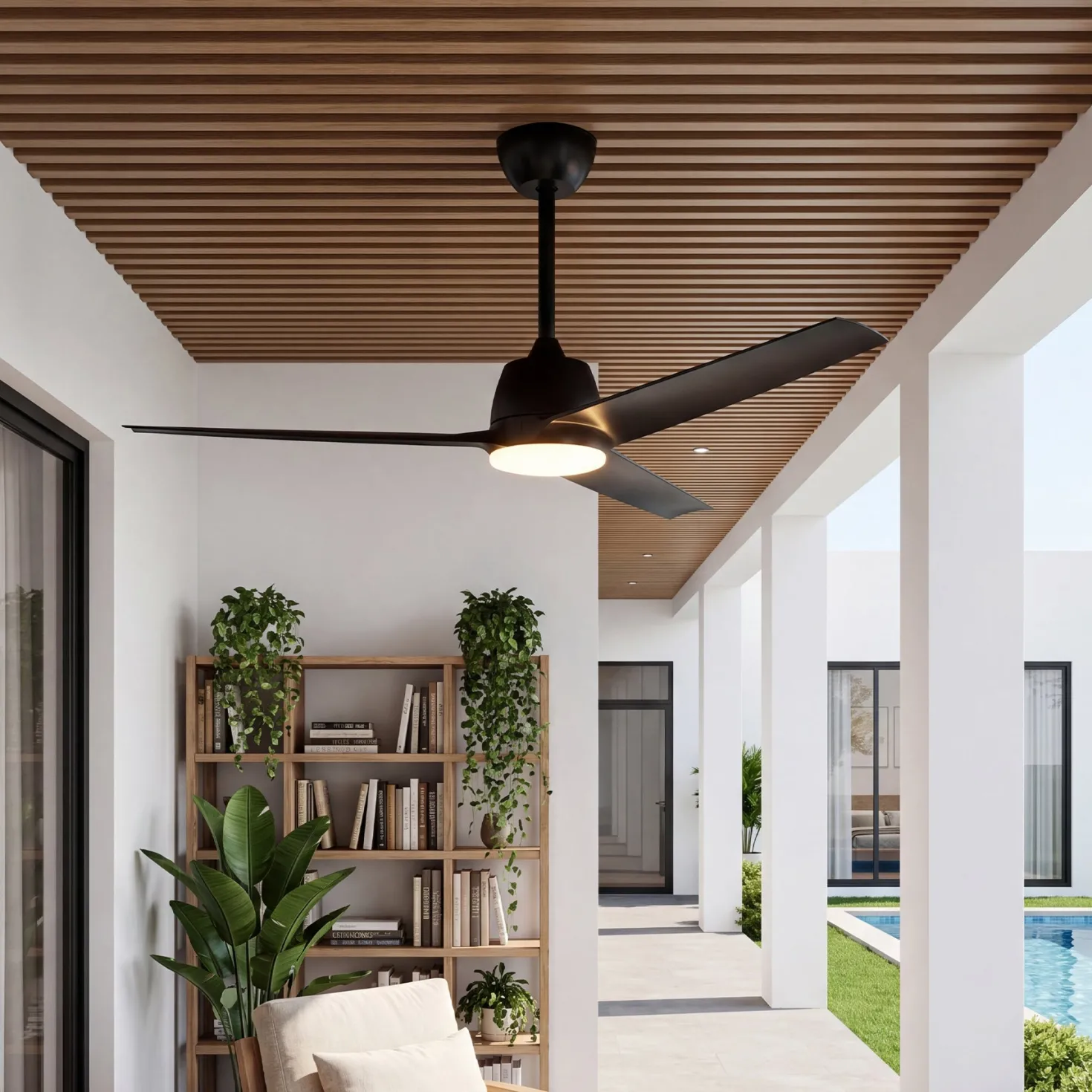 52" Outdoor Ceiling Fans with Lights and Remote, IP66 Waterproof Ceiling Fan With 2 Downrods