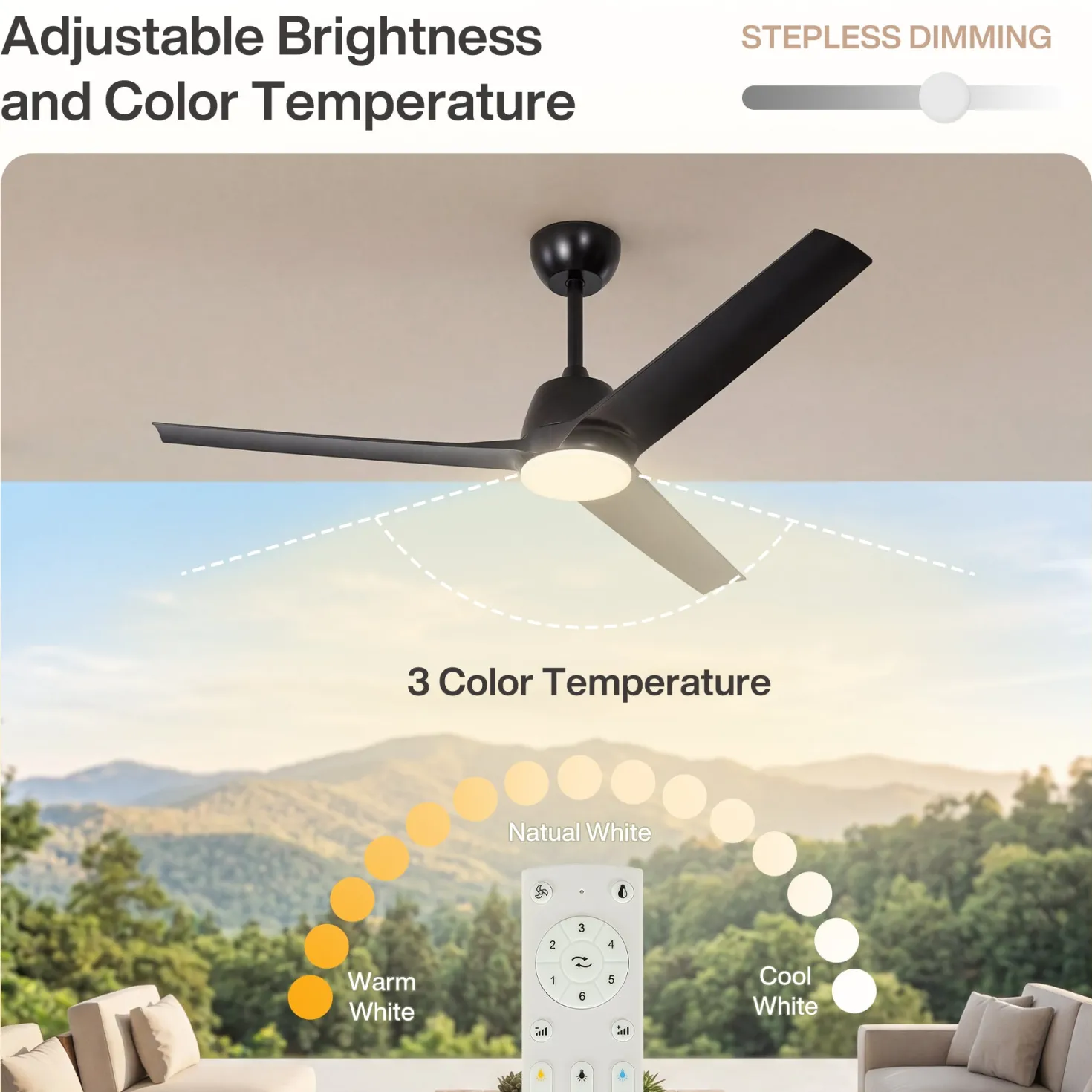 52" Outdoor Ceiling Fans with Lights and Remote, IP66 Waterproof Ceiling Fan With 2 Downrods