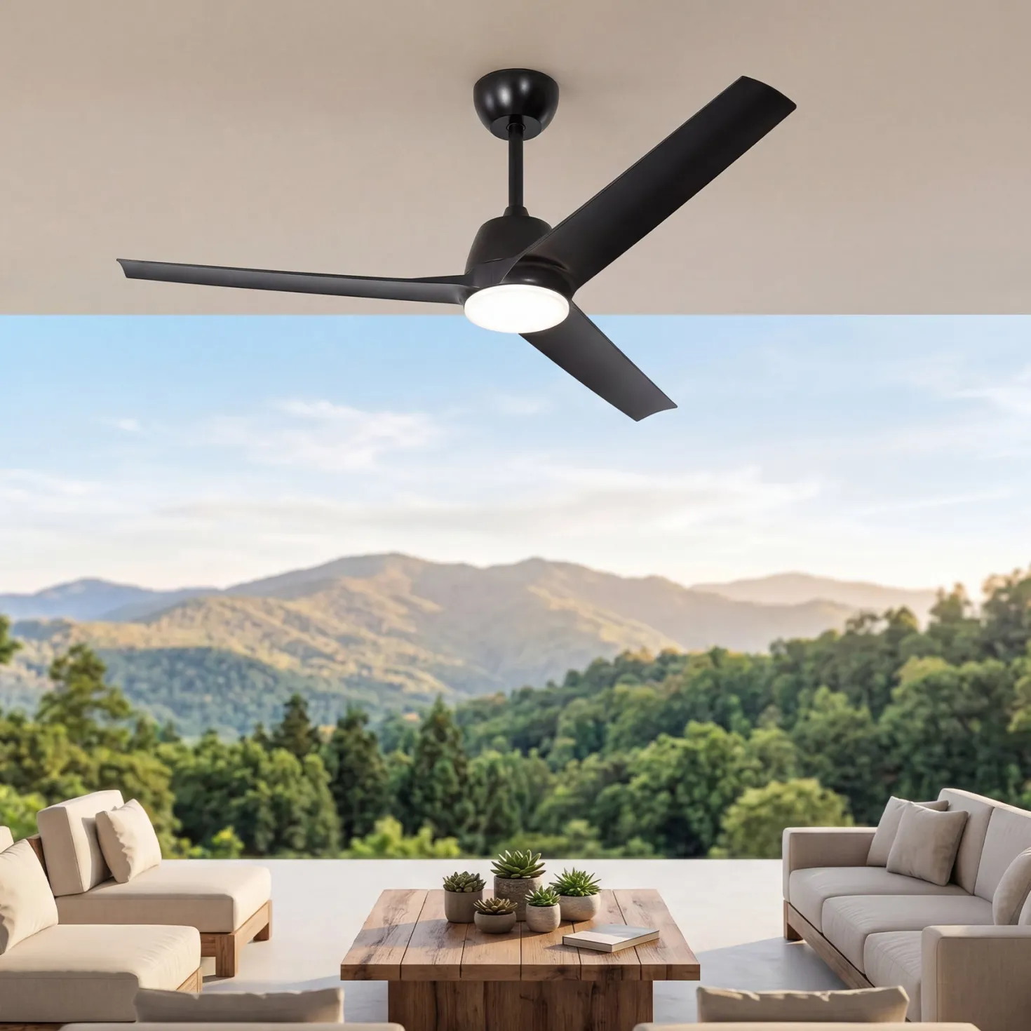52" Outdoor Ceiling Fans with Lights and Remote, IP66 Waterproof Ceiling Fan With 2 Downrods