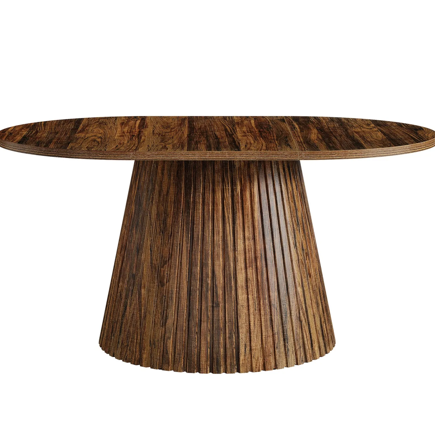 59" Oval Dining Table, Wooden Kitchen Dinner Table with Heavy Pedestal for 4-6 People