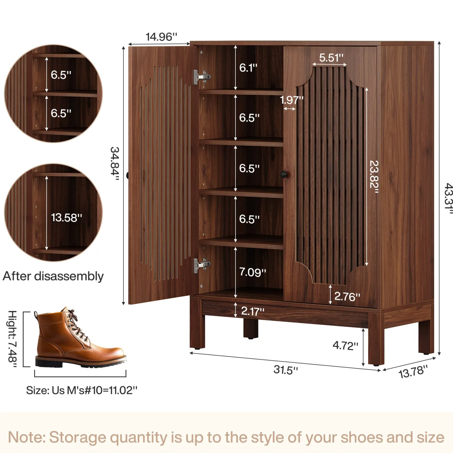 20 Pairs Shoe Cabinet, 6-Tier Shoe Storage Organizer with Adjustable Shelves