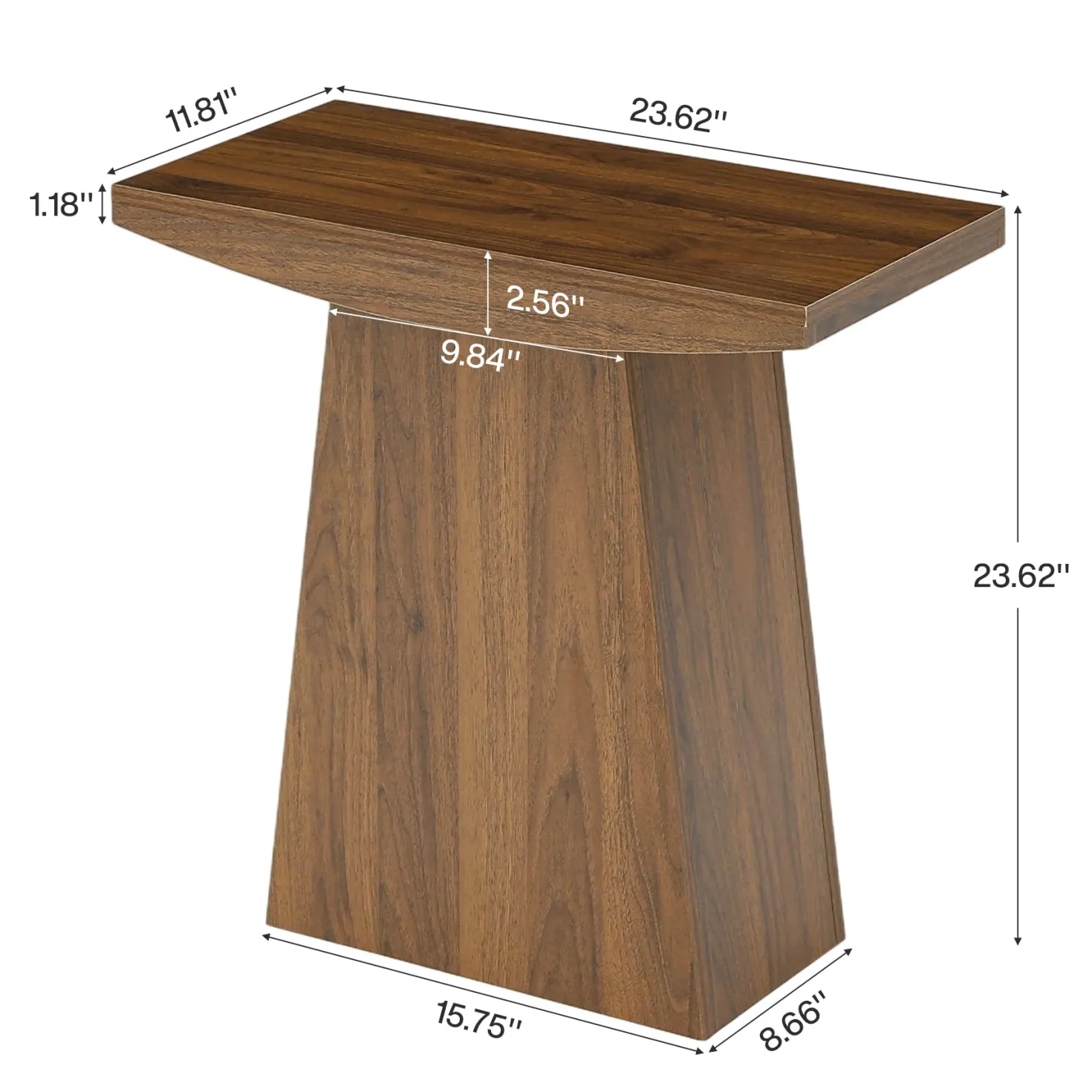 23.6" Pedestal End Table, Farmhouse Sofa Couch Side Table with Trapezoid Base
