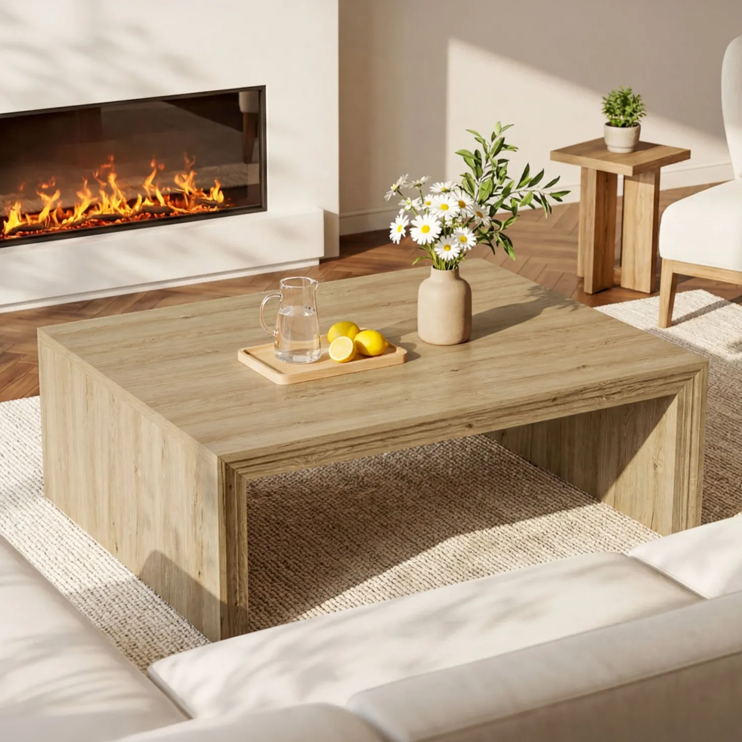 47" Rectangular Coffee Table with Spacious Top, Farmhouse Center Table for Living Room