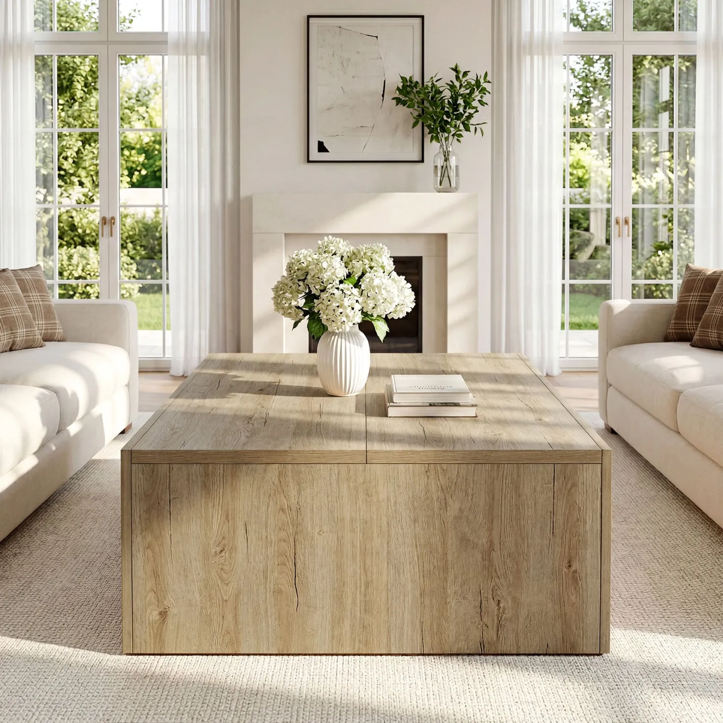 47" Rectangular Coffee Table with Spacious Top, Farmhouse Center Table for Living Room