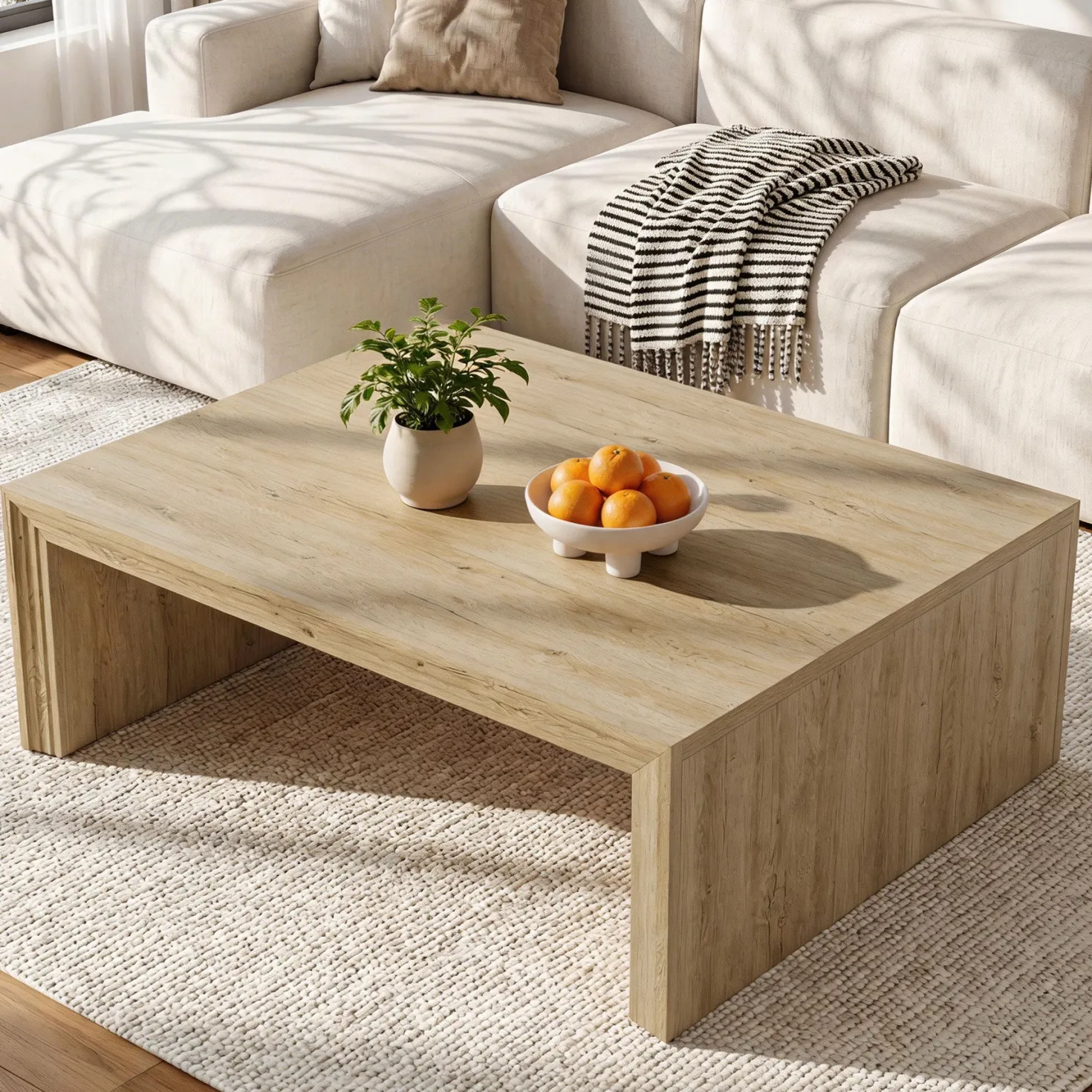 47" Rectangular Coffee Table with Spacious Top, Farmhouse Center Table for Living Room