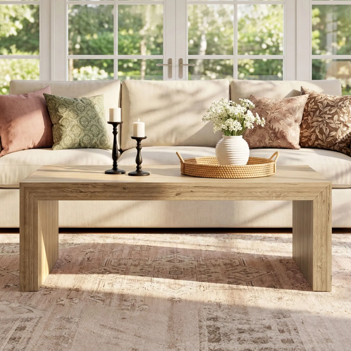 47" Rectangular Coffee Table with Spacious Top, Farmhouse Center Table for Living Room