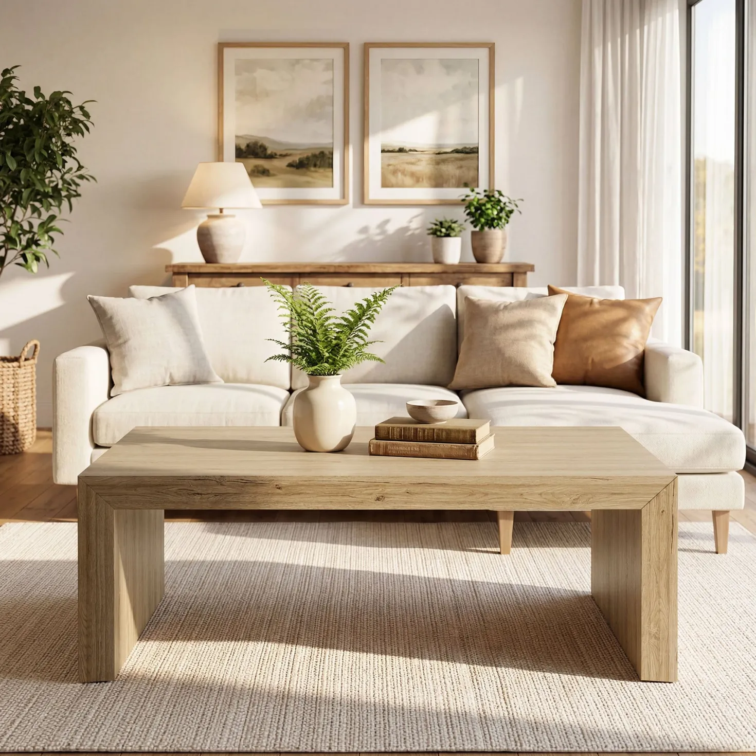 47" Rectangular Coffee Table with Spacious Top, Farmhouse Center Table for Living Room