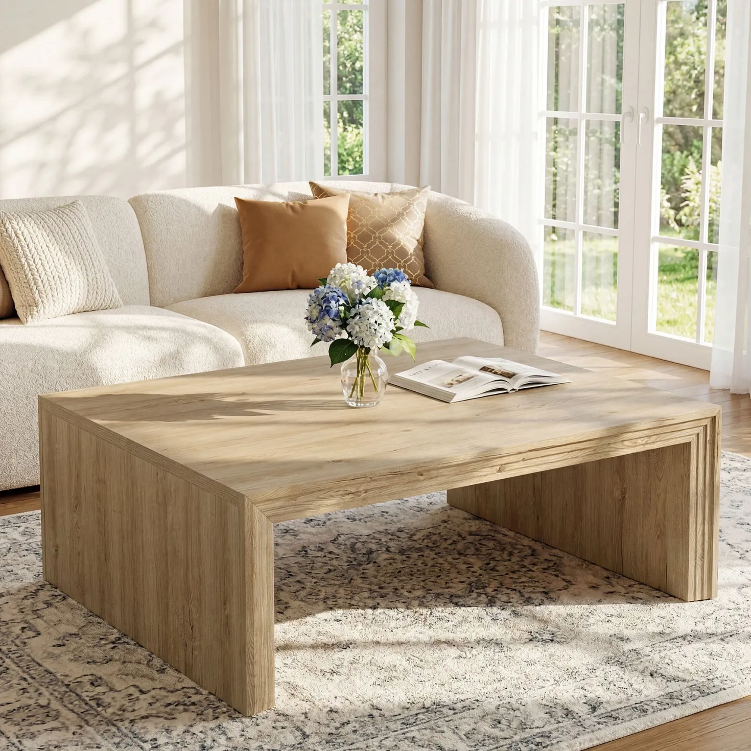 47" Rectangular Coffee Table with Spacious Top, Farmhouse Center Table for Living Room