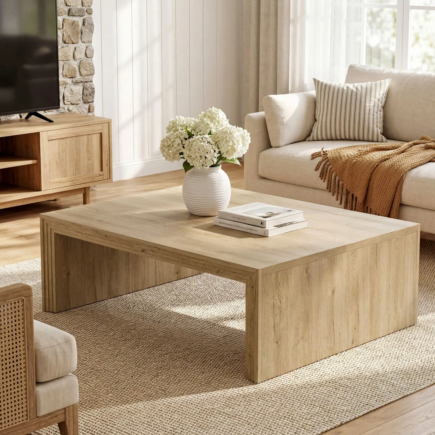 47" Rectangular Coffee Table with Spacious Top, Farmhouse Center Table for Living Room