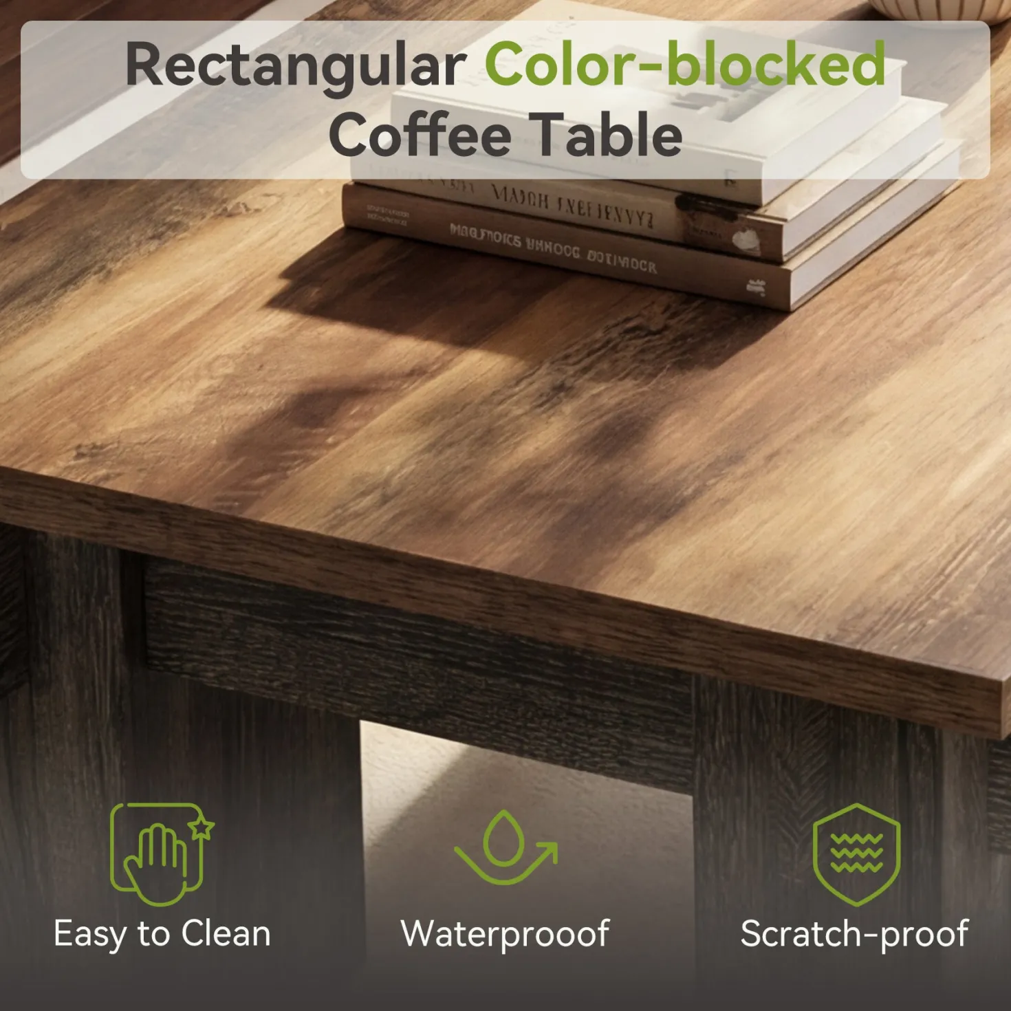 55" Rectangular Coffee Table for Living Room, Modern Center Table with Wood Finish
