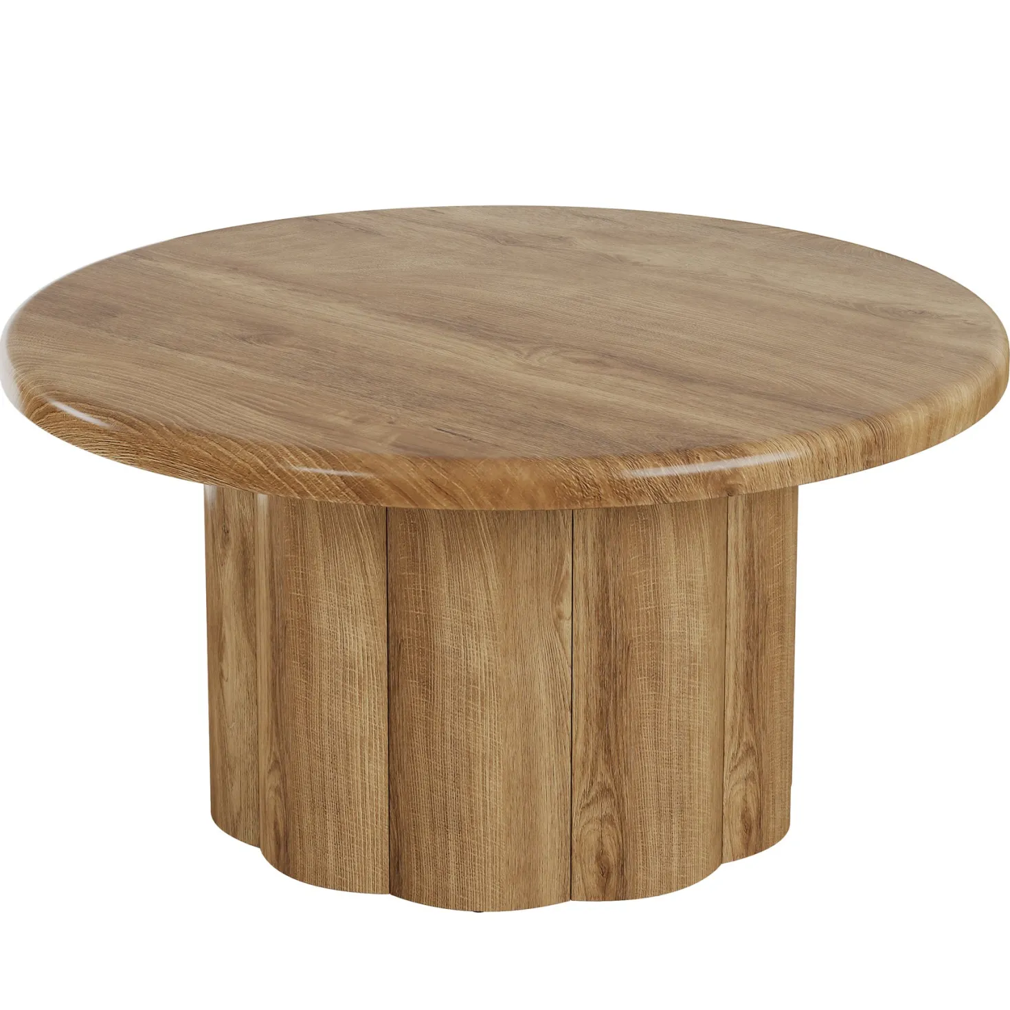 31.5" Round Coffee Table, Farmhouse Center Table with Fluted Drum Base