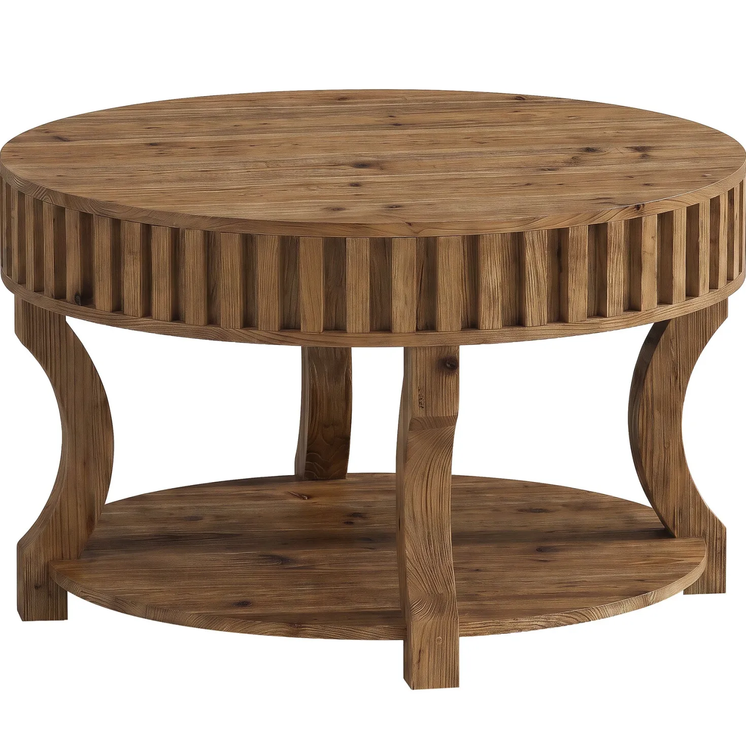 31.5" Round Coffee Table, Farmhouse 2-Tier Center Table with Storage for Living Room