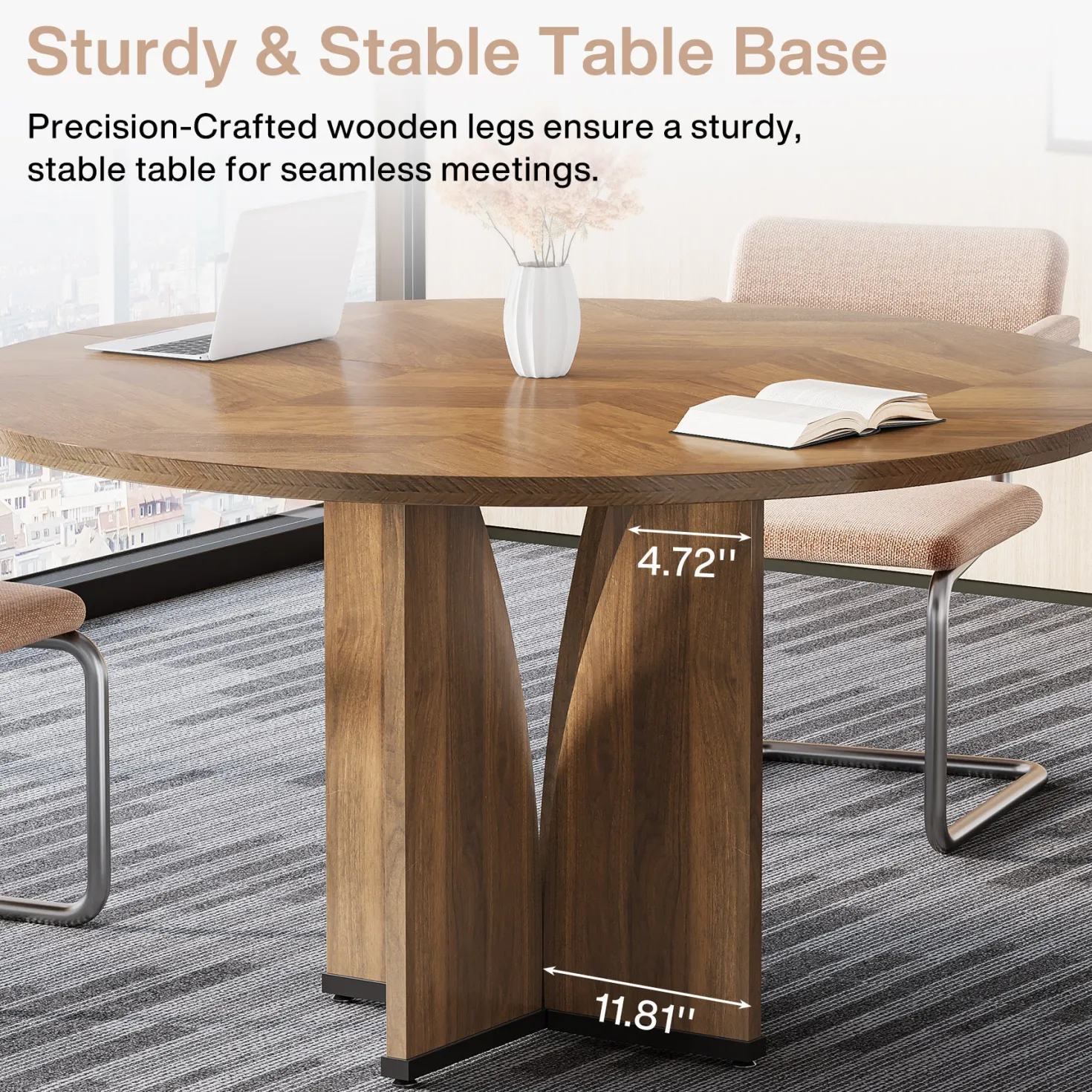 39" Round Conference Table for 4, Modern Meeting Table with Sturdy Base