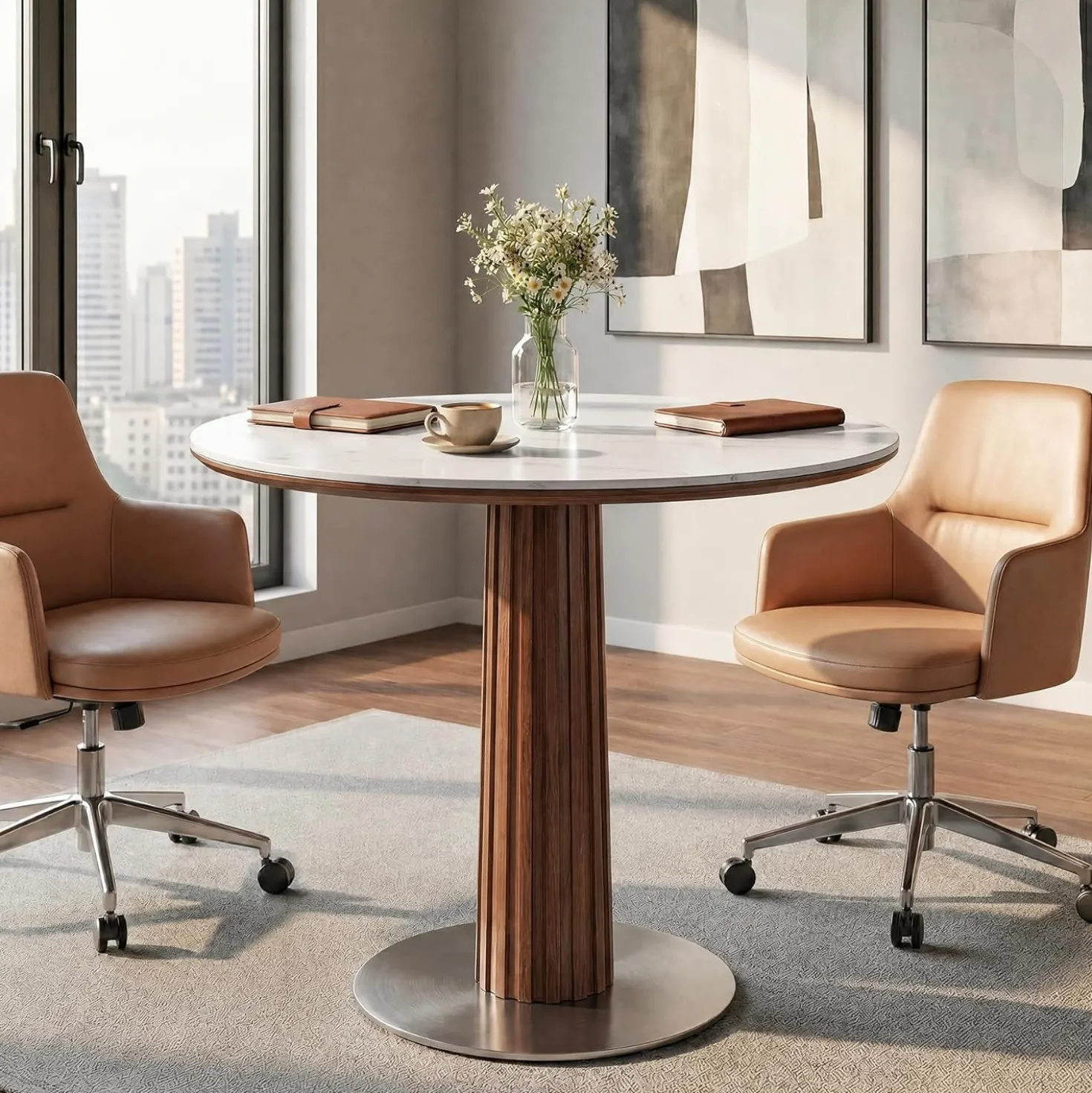 31.5" Round Conference Table, Modern Small Meeting Room Table for 2-4 People for Office
