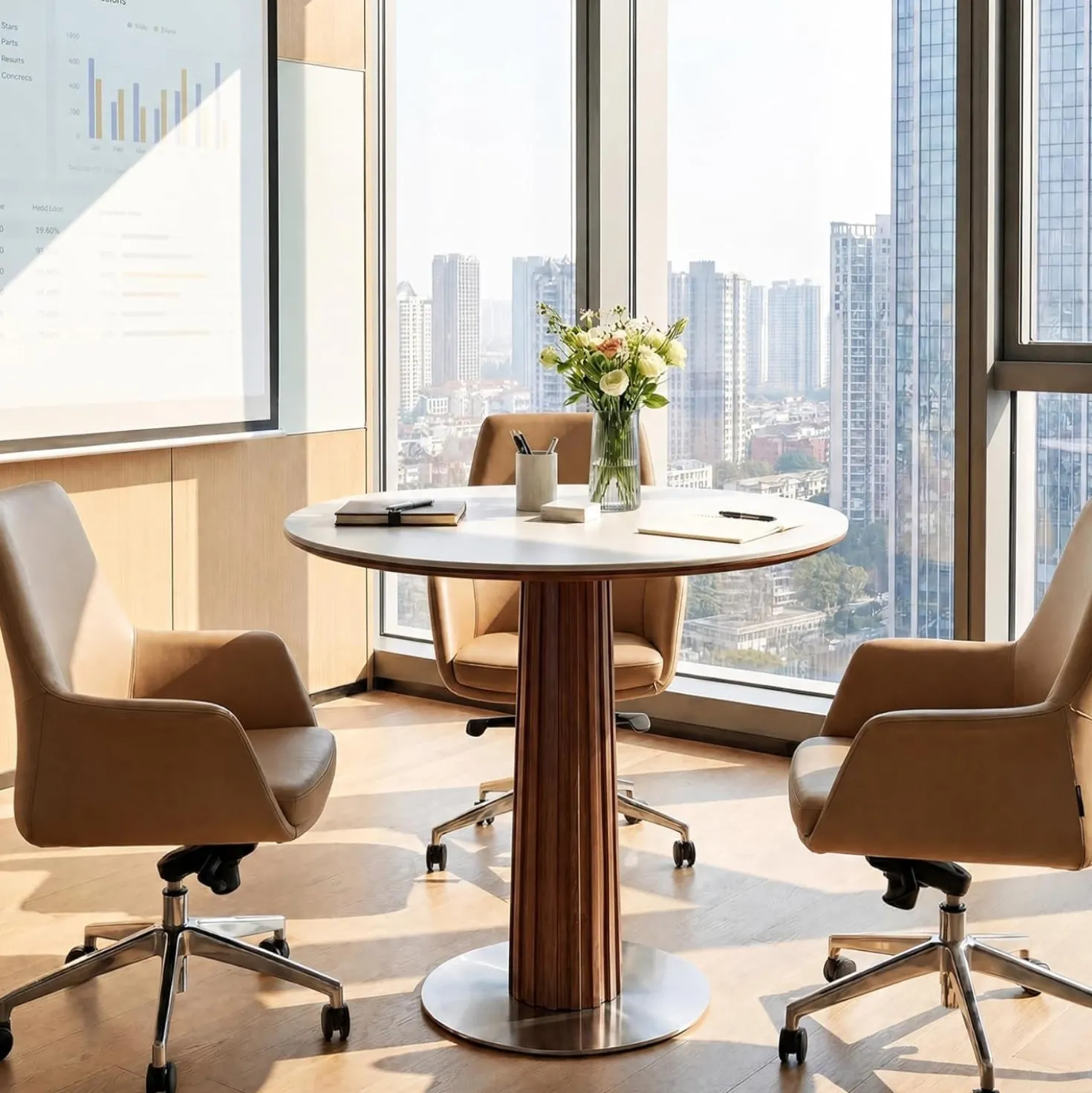 31.5" Round Conference Table, Modern Small Meeting Room Table for 2-4 People for Office