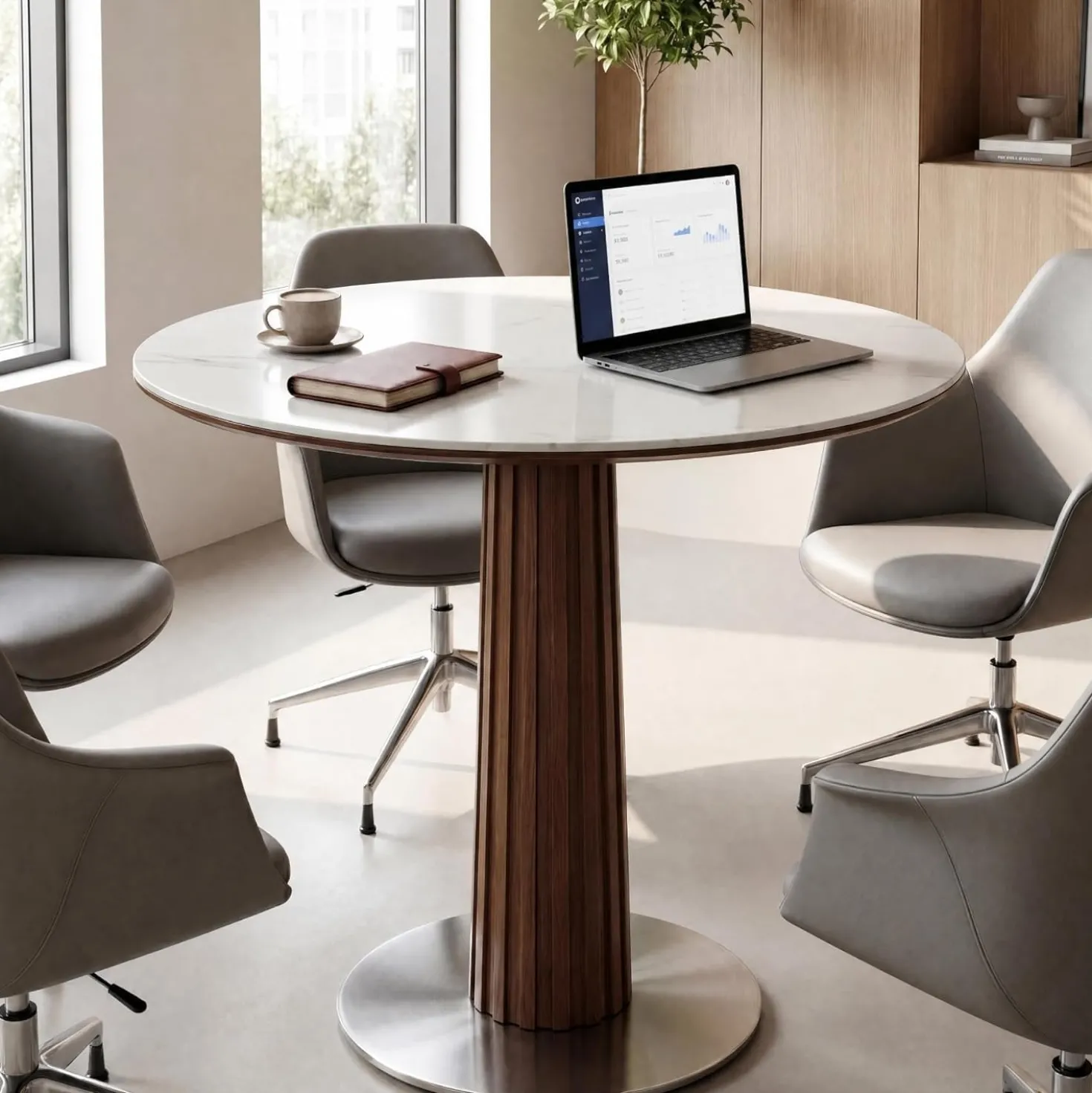 31.5" Round Conference Table, Modern Small Meeting Room Table for 2-4 People for Office