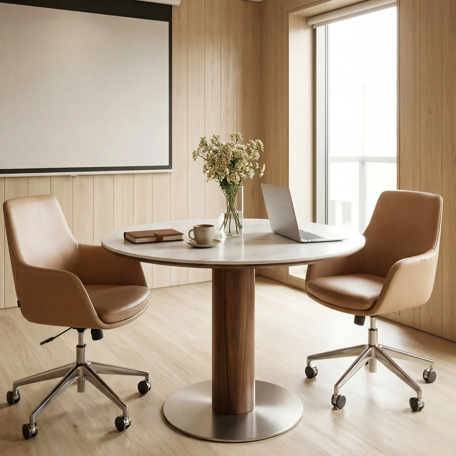 31.5" Round Conference Table, Small Wood Meeting Room Table for 2-4 People