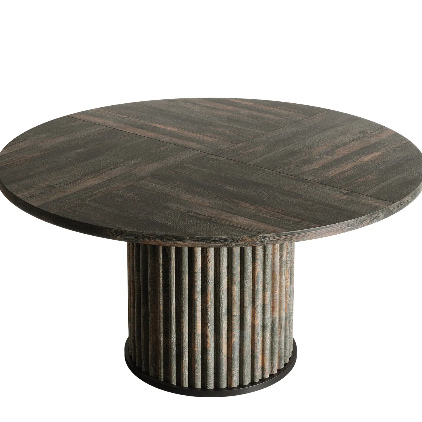 47" Round Dining Table, Wood Kitchen Table With Sturdy Fluted Metal Base