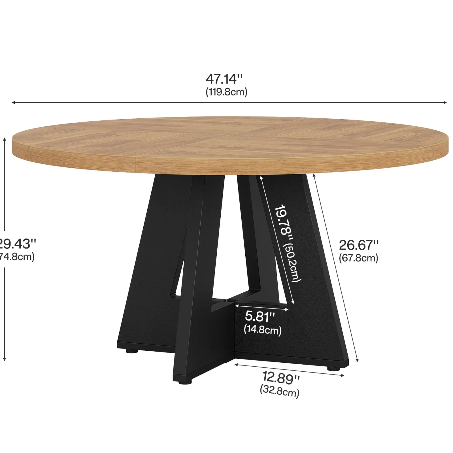 47" Round Farmhouse Dining Table for 4 People, Rustic Dining Room Table