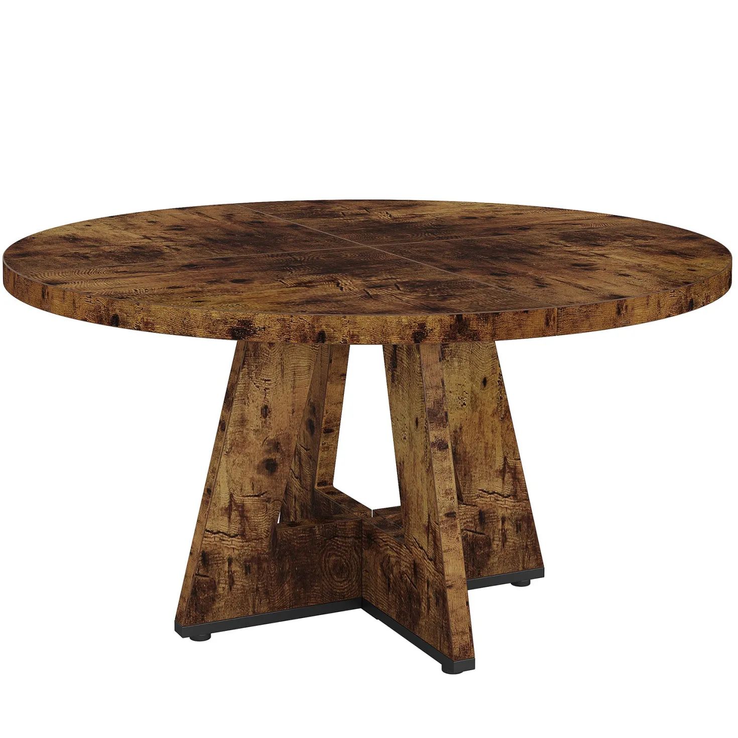 47" Round Farmhouse Dining Table for 4 People, Rustic Dining Room Table