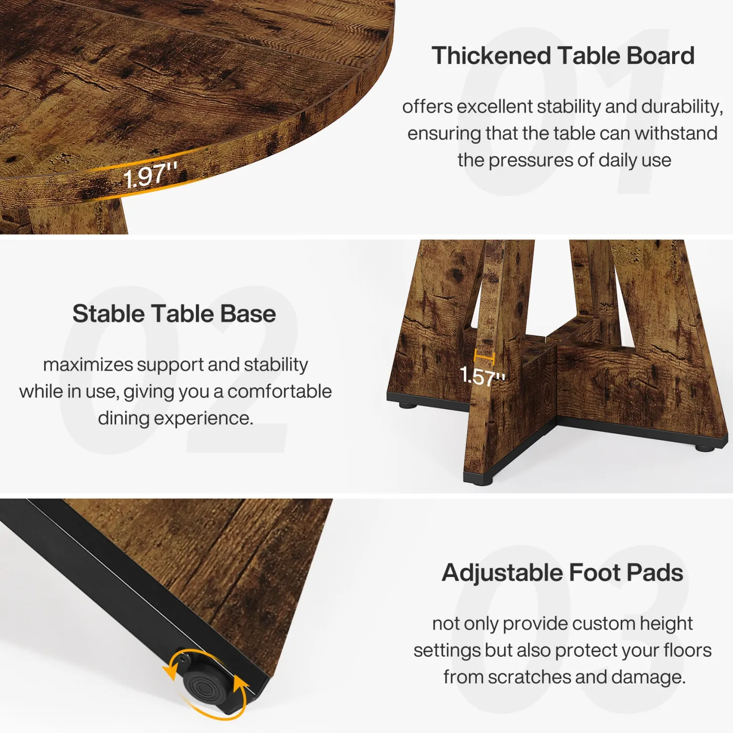 47" Round Farmhouse Dining Table for 4 People, Rustic Dining Room Table