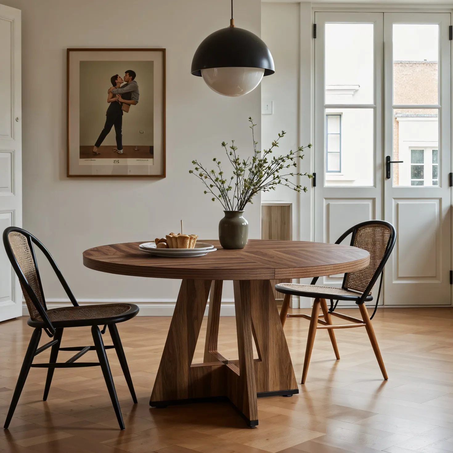 47" Round Farmhouse Dining Table for 4 People, Rustic Dining Room Table