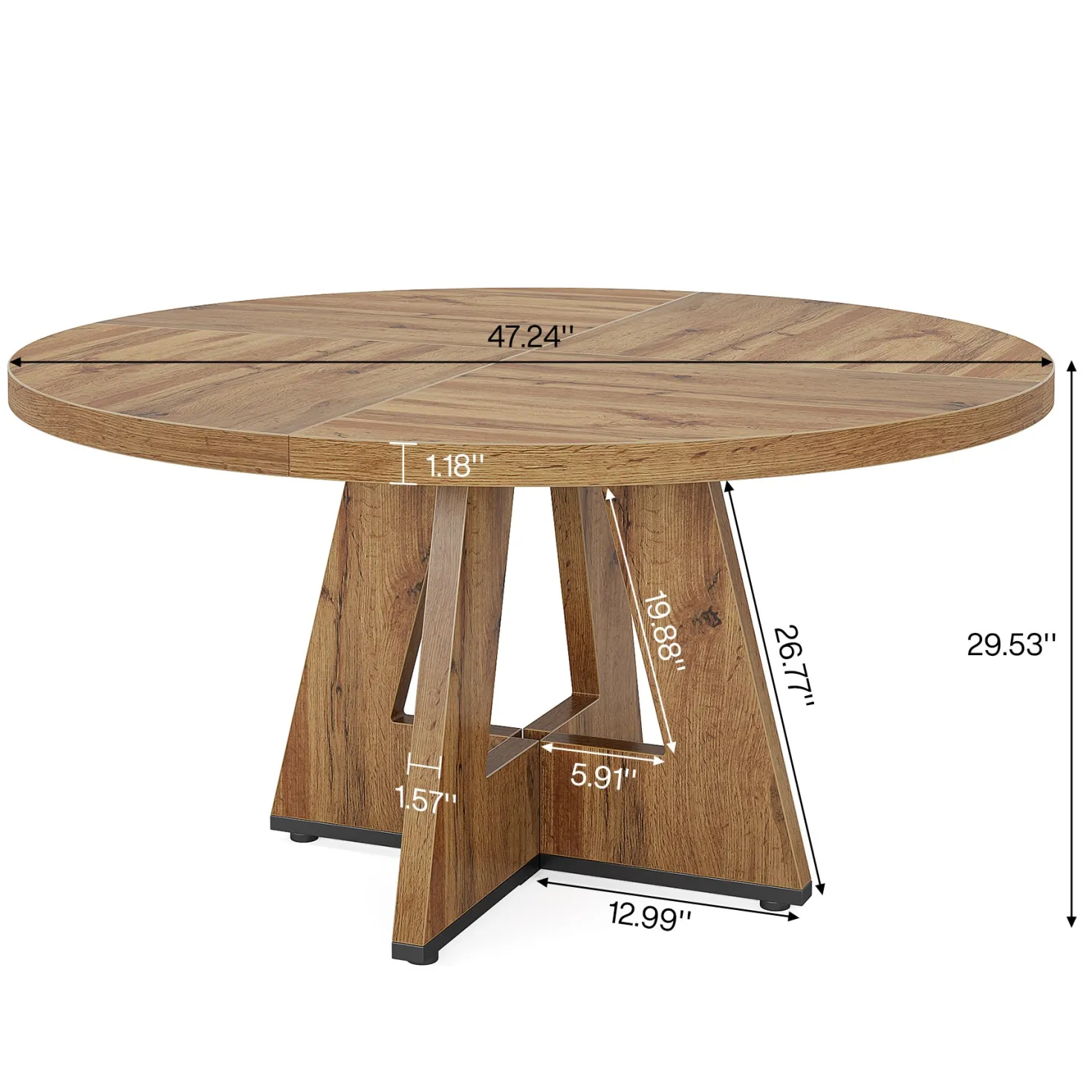 47" Round Farmhouse Dining Table for 4 People, Rustic Dining Room Table