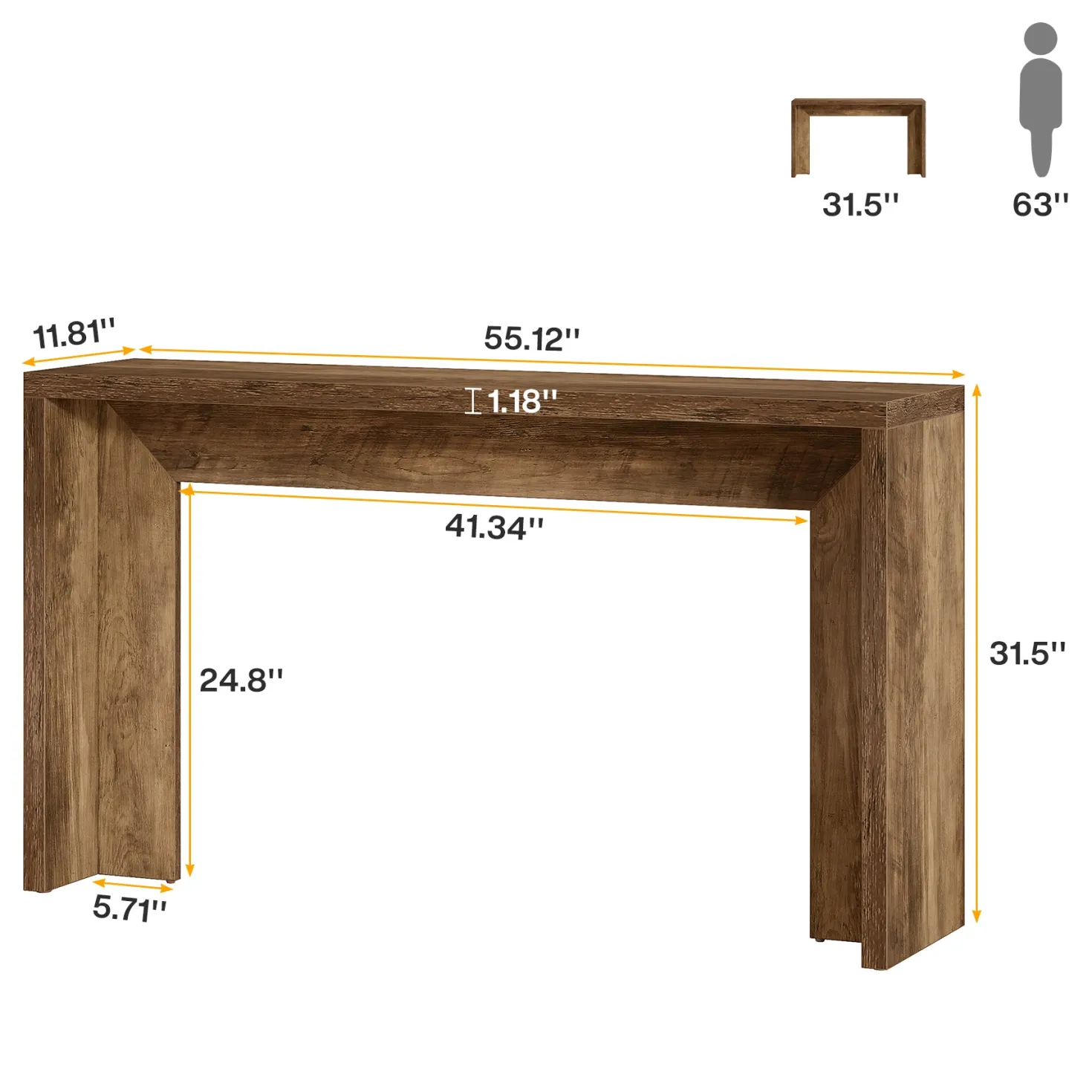 55" Rustic Console Table, Farmhouse Sofa Table Hallway Table
