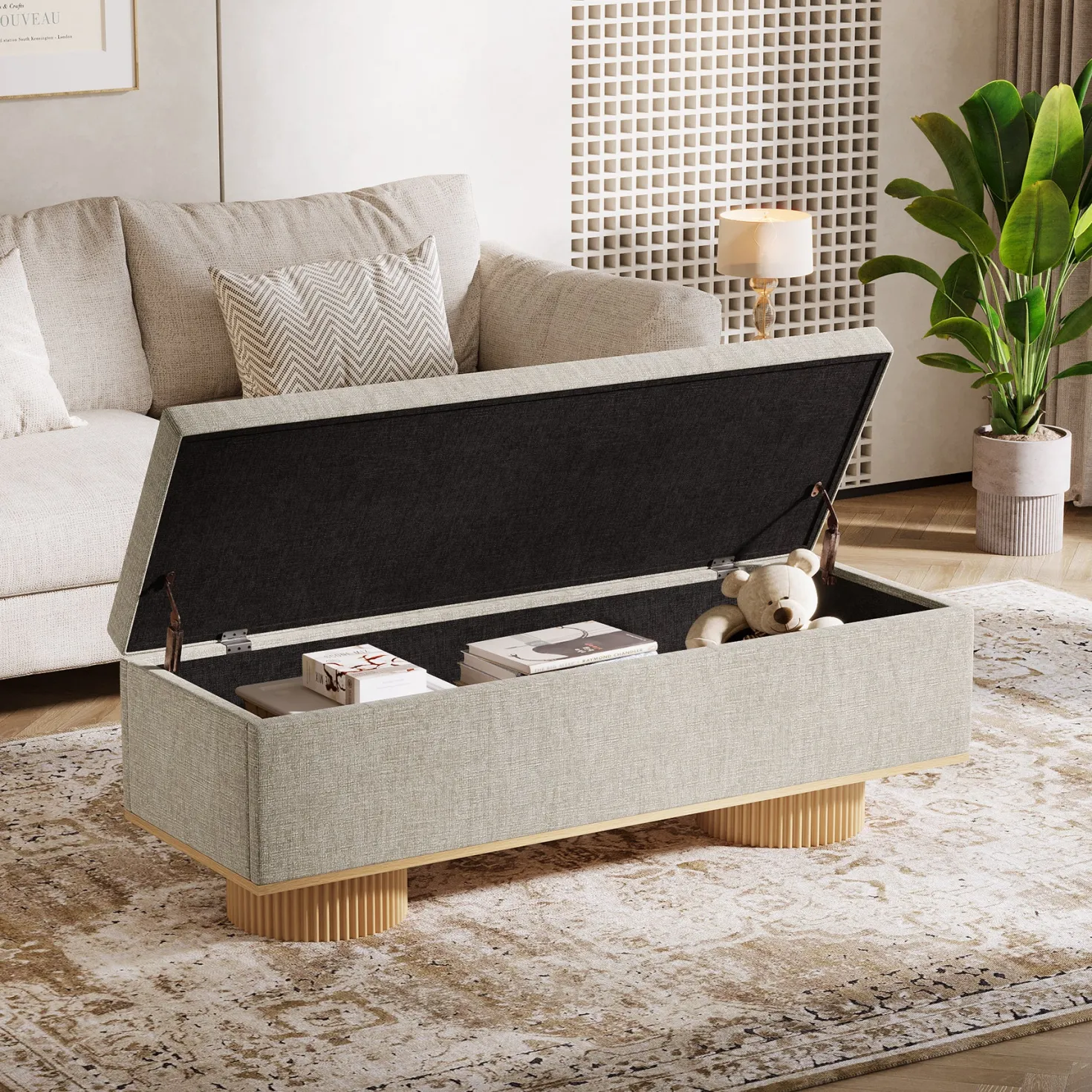 50.4" Shoe Bench, Upholstered Entryway Bench with Flip Up Storage
