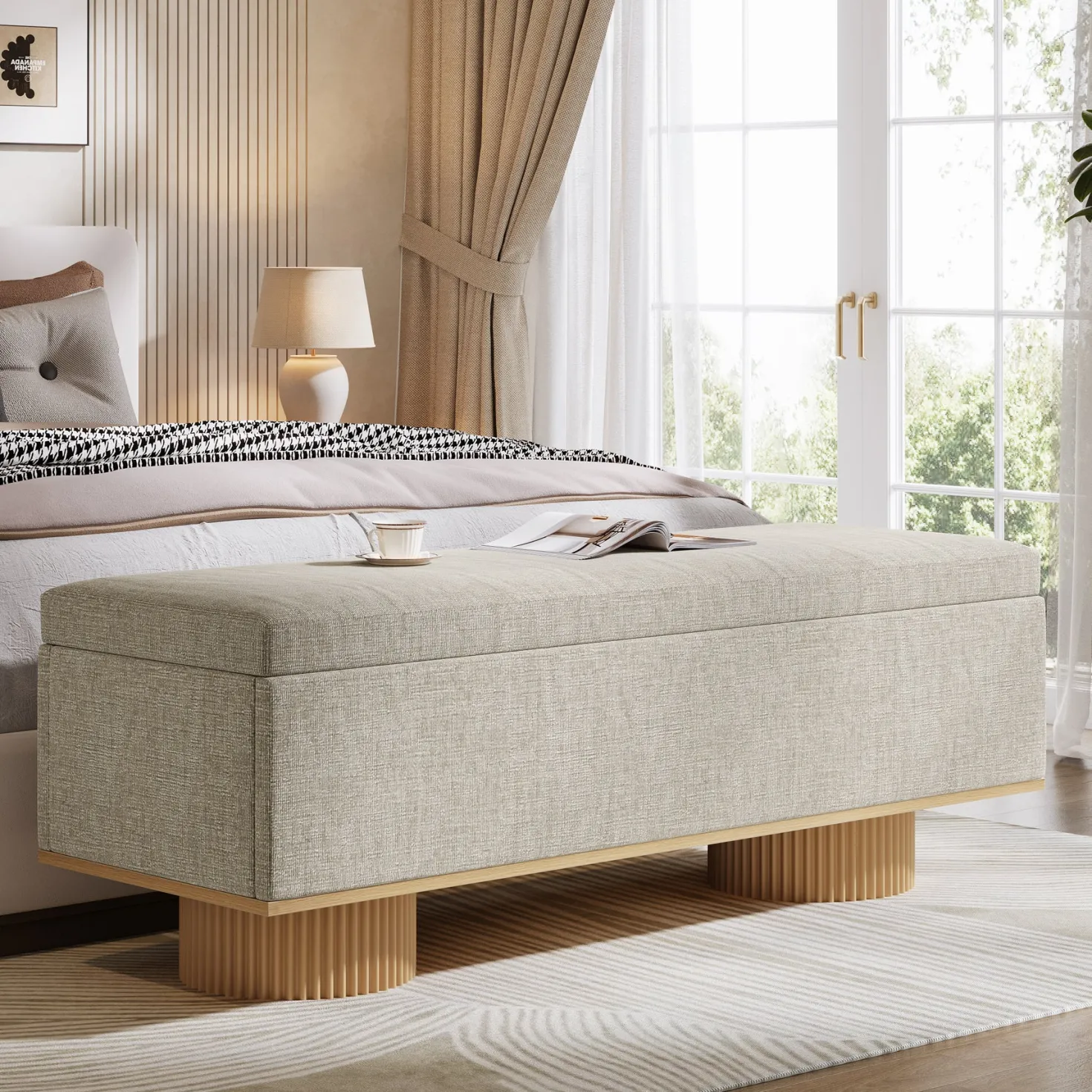 50.4" Shoe Bench, Upholstered Entryway Bench with Flip Up Storage