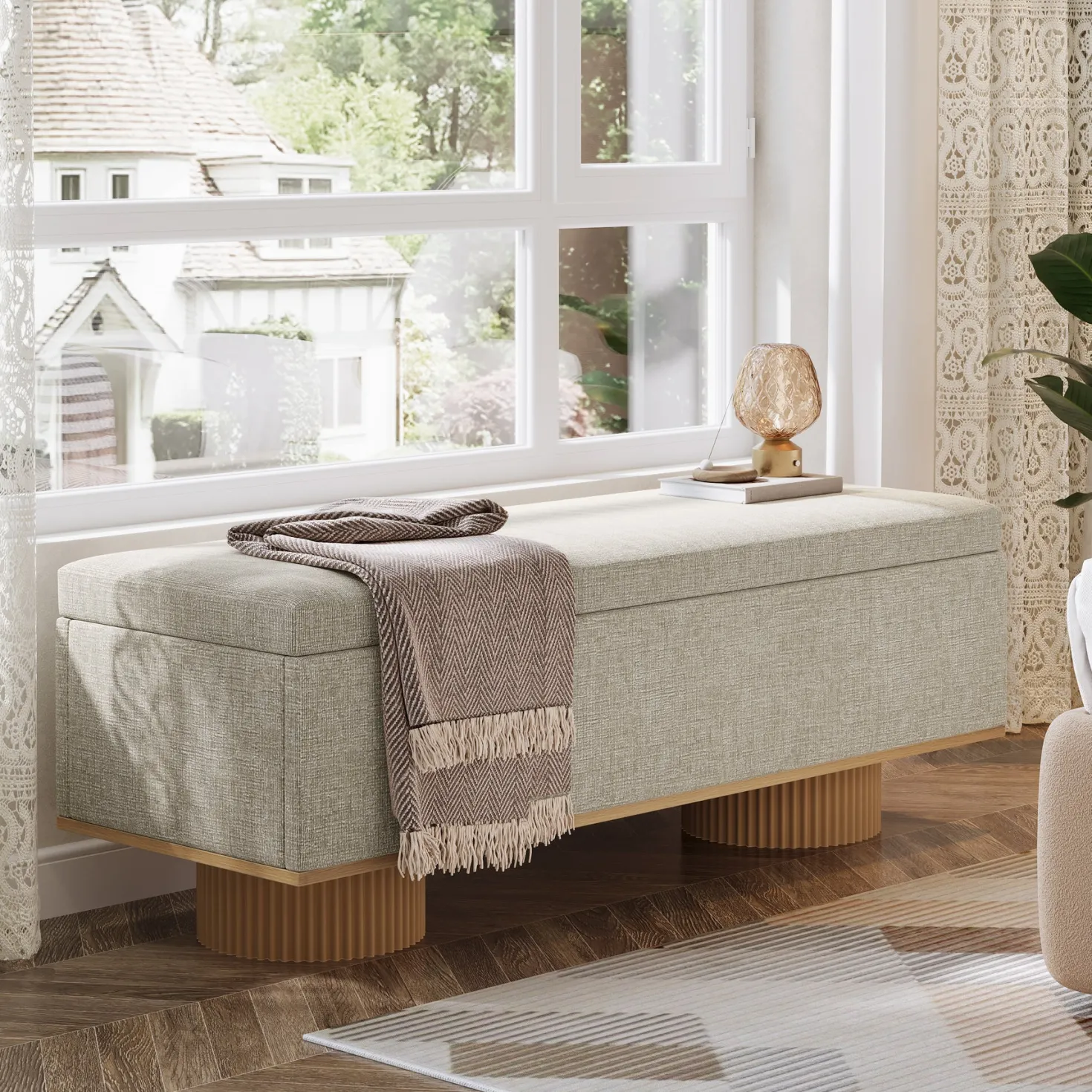 50.4" Shoe Bench, Upholstered Entryway Bench with Flip Up Storage