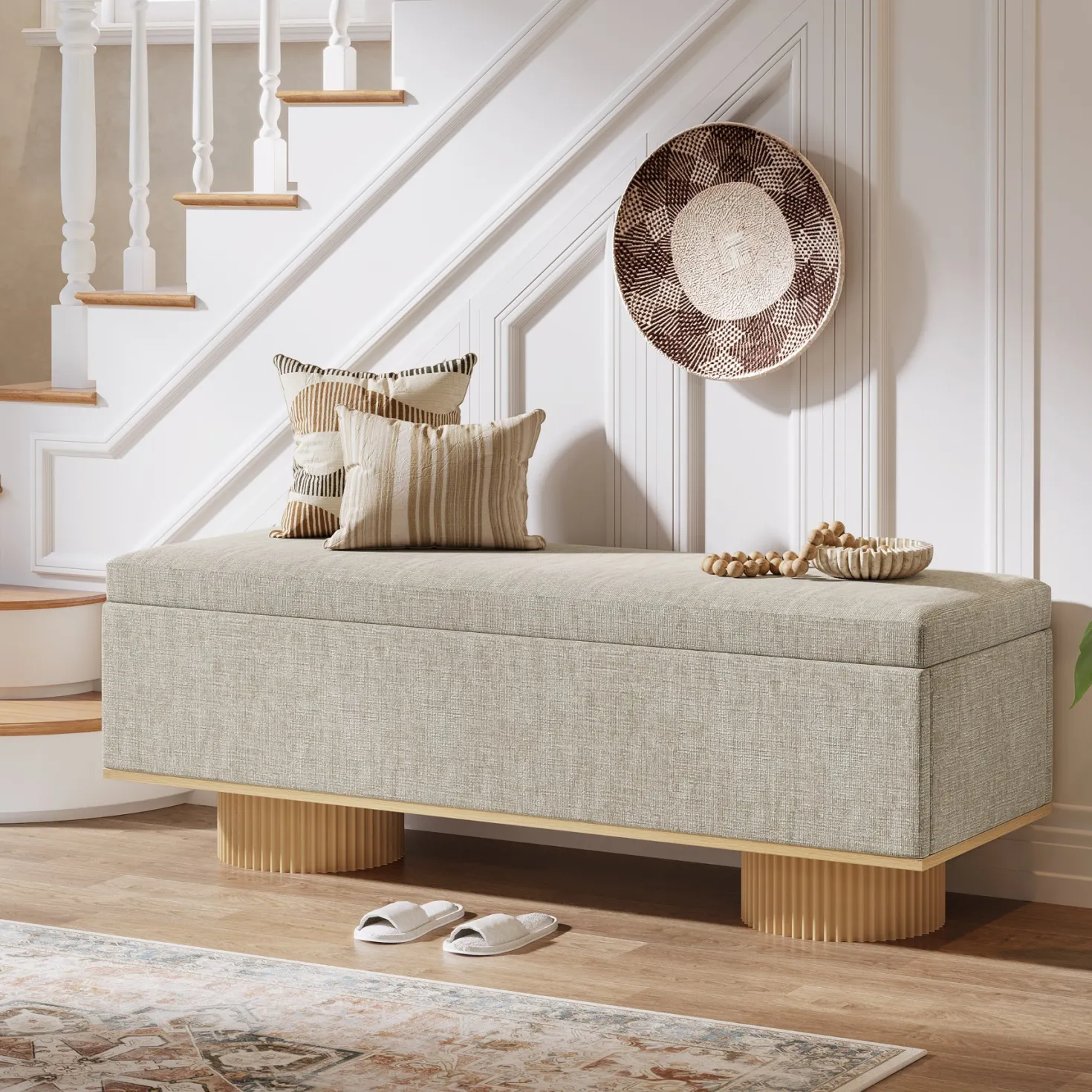 50.4" Shoe Bench, Upholstered Entryway Bench with Flip Up Storage