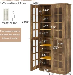 71“ Shoe Cabinet, Modern 8-Tier Shoe Rack Storage Organizer with Adjustable Shelves