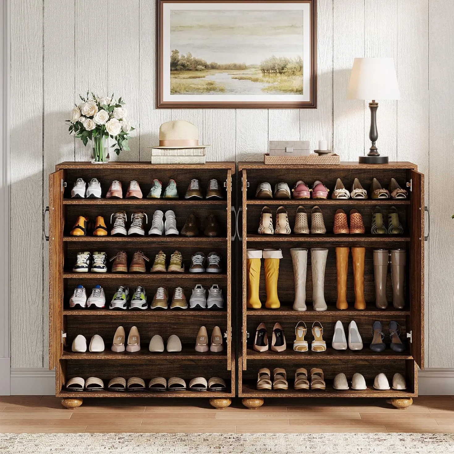 31.5" Shoe Cabinet, 6-Tier Shoe Rack Storage Cabinet with Adjustable Shelves