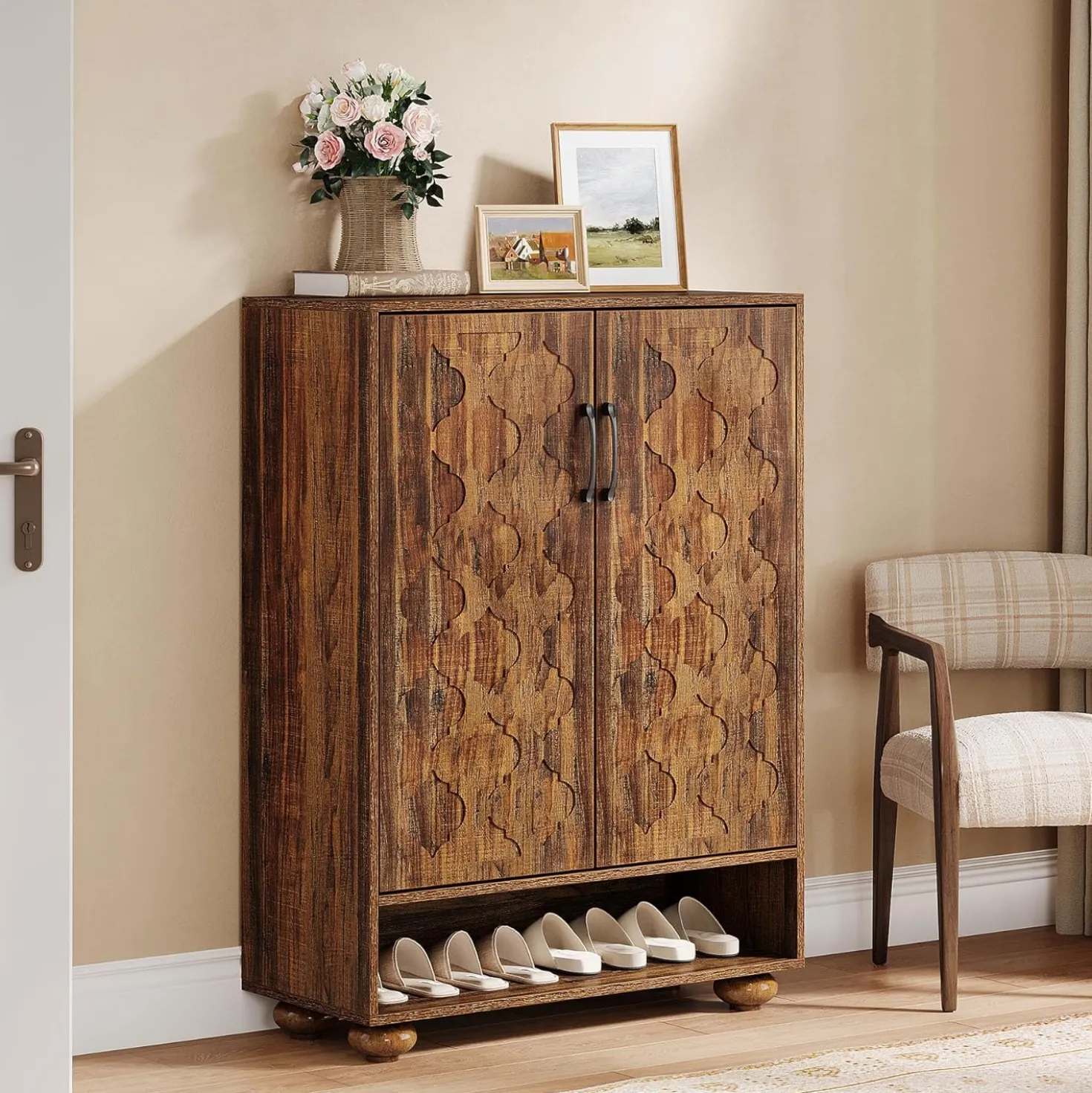 31.5" Shoe Cabinet, 6-Tier Shoe Rack Storage Cabinet with Adjustable Shelves