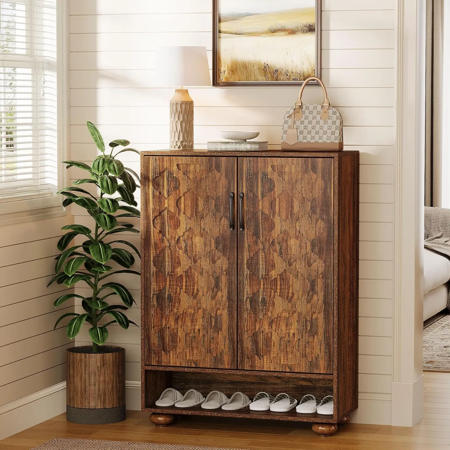 31.5" Shoe Cabinet, 6-Tier Shoe Rack Storage Cabinet with Adjustable Shelves