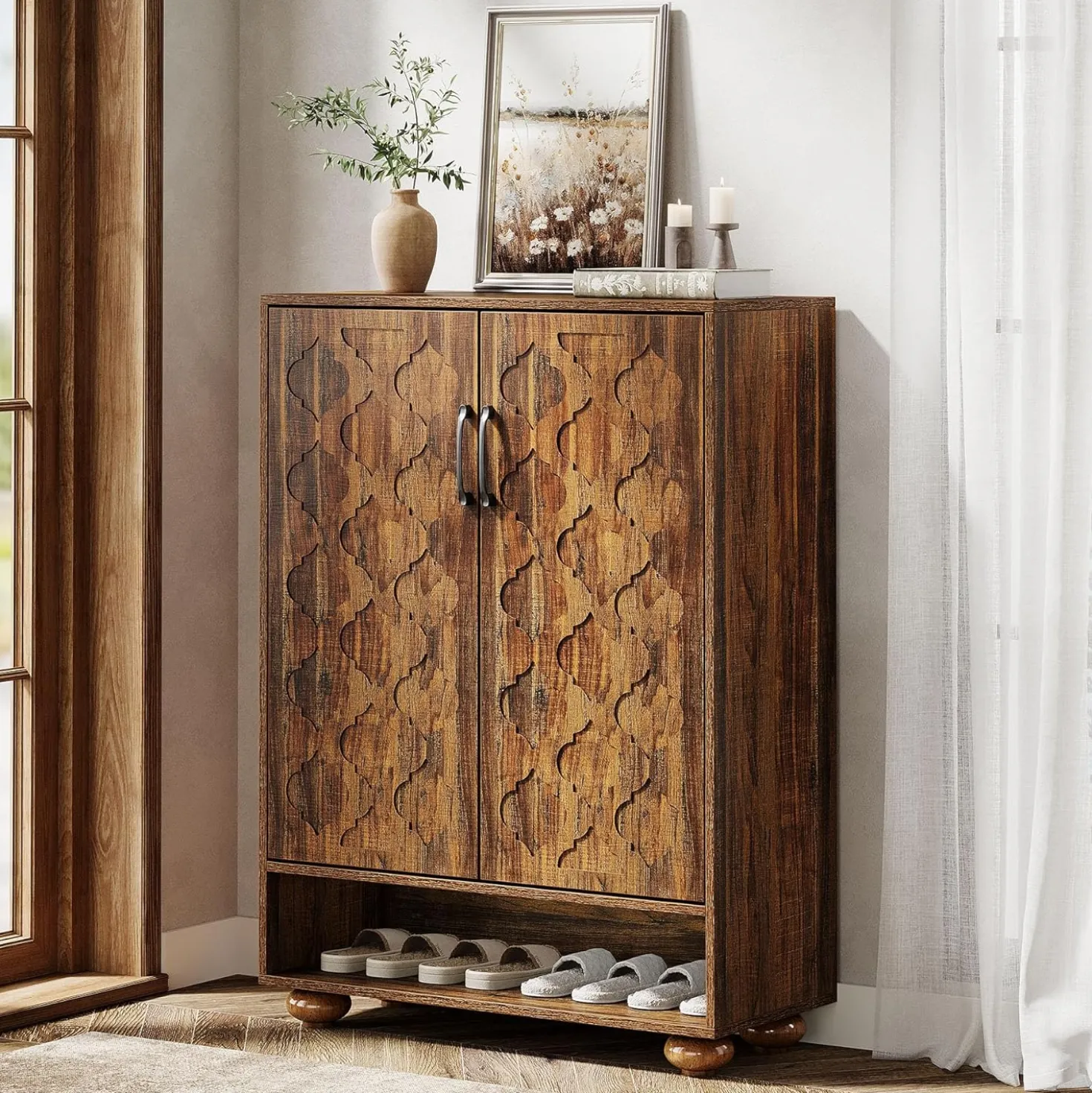 31.5" Shoe Cabinet, 6-Tier Shoe Rack Storage Cabinet with Adjustable Shelves