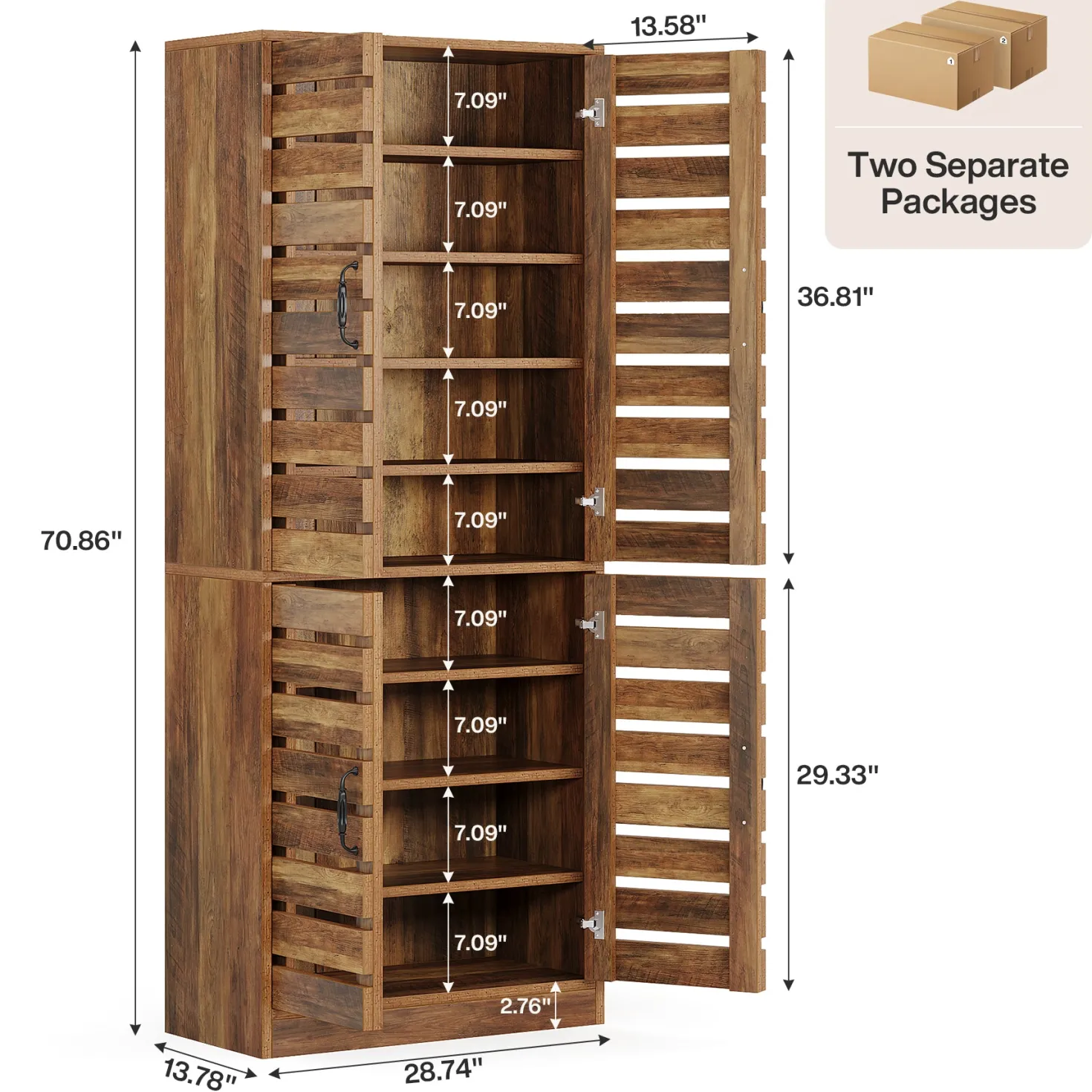 70.8" Shoe Cabinet, 9-Tier Vertical Shoe Rack with Shutter Doors
