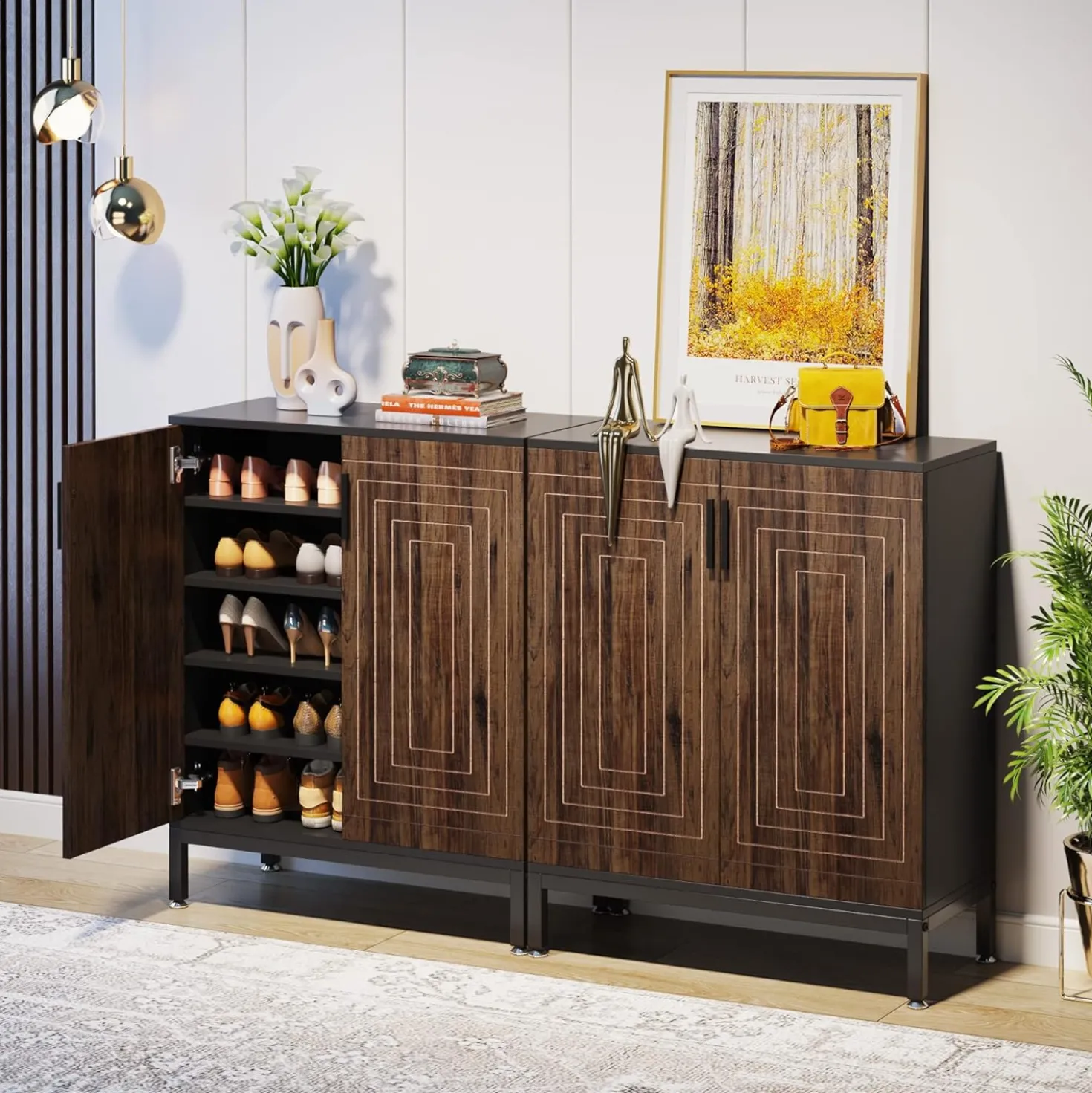 31.49" Shoe Cabinet with Doors for 20 Pairs, 5 Tier Modern Freestanding Shoe Storage Organizer